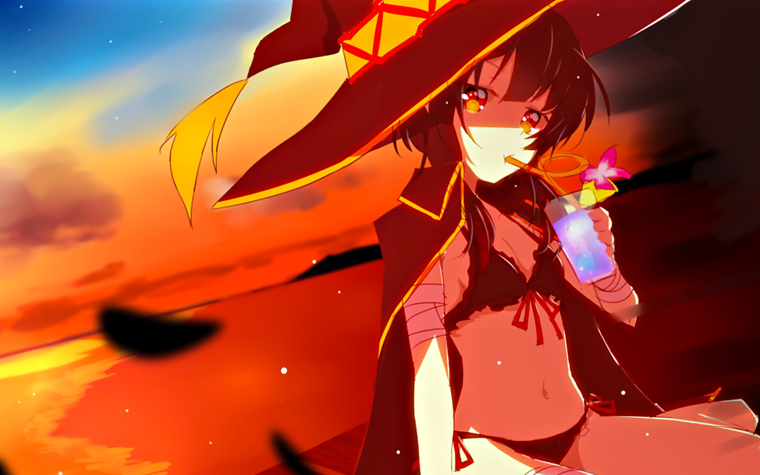 anime girls fan art digital artwork witch black bikinis 2k