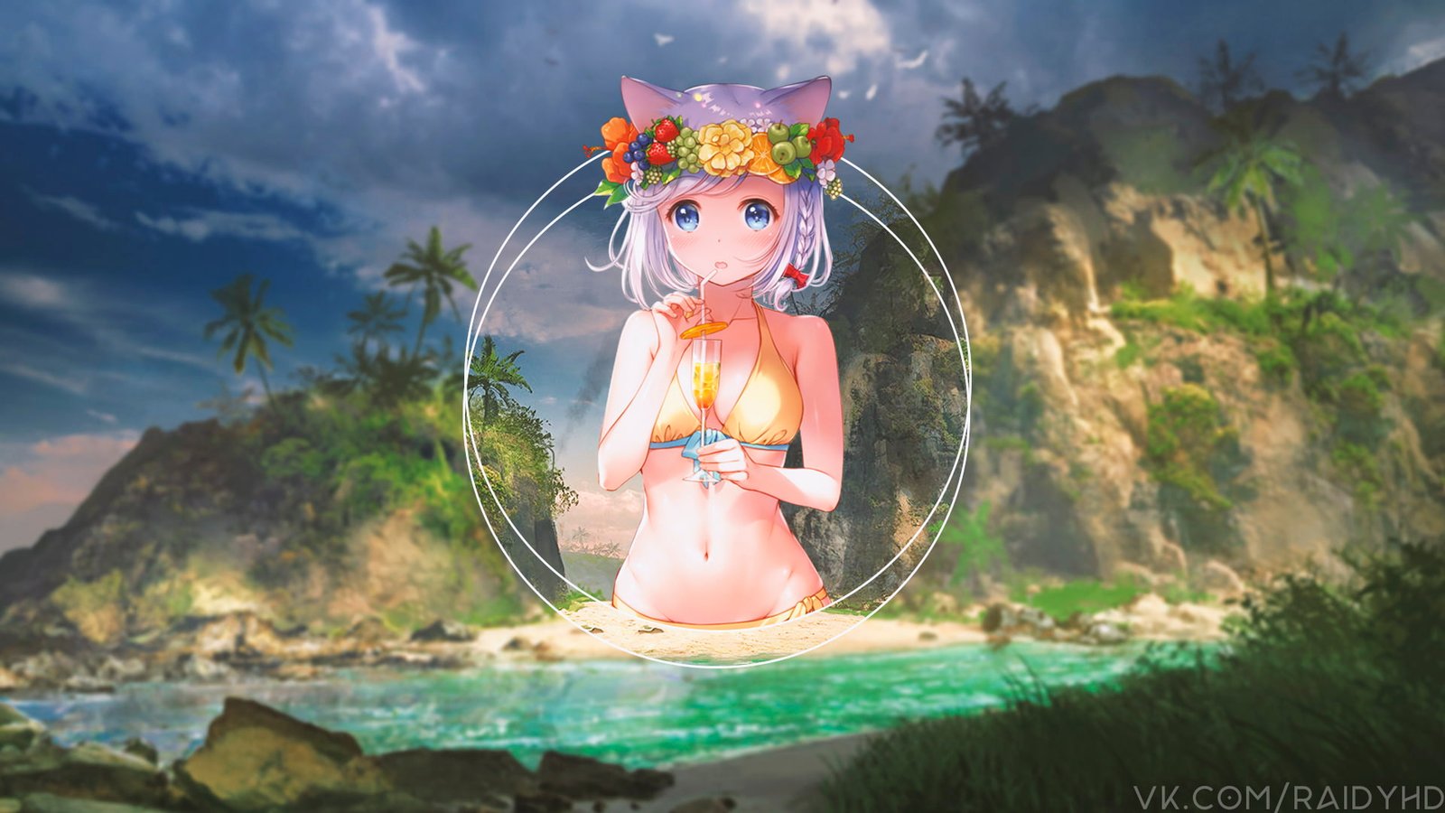 anime girls picture in beach representation 2k