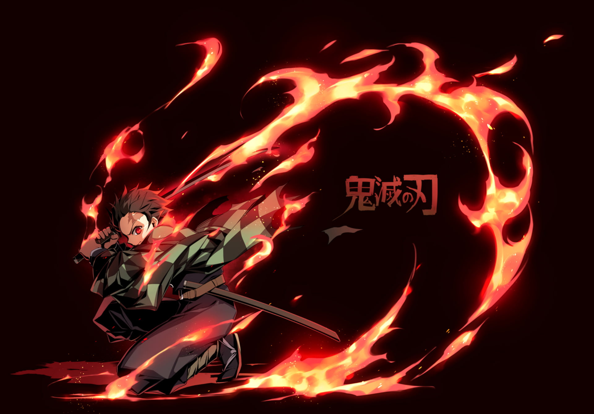 Anime Demon Slayer Kimetsu no Yaiba Boy Fire Katana Red Eyes 2k
