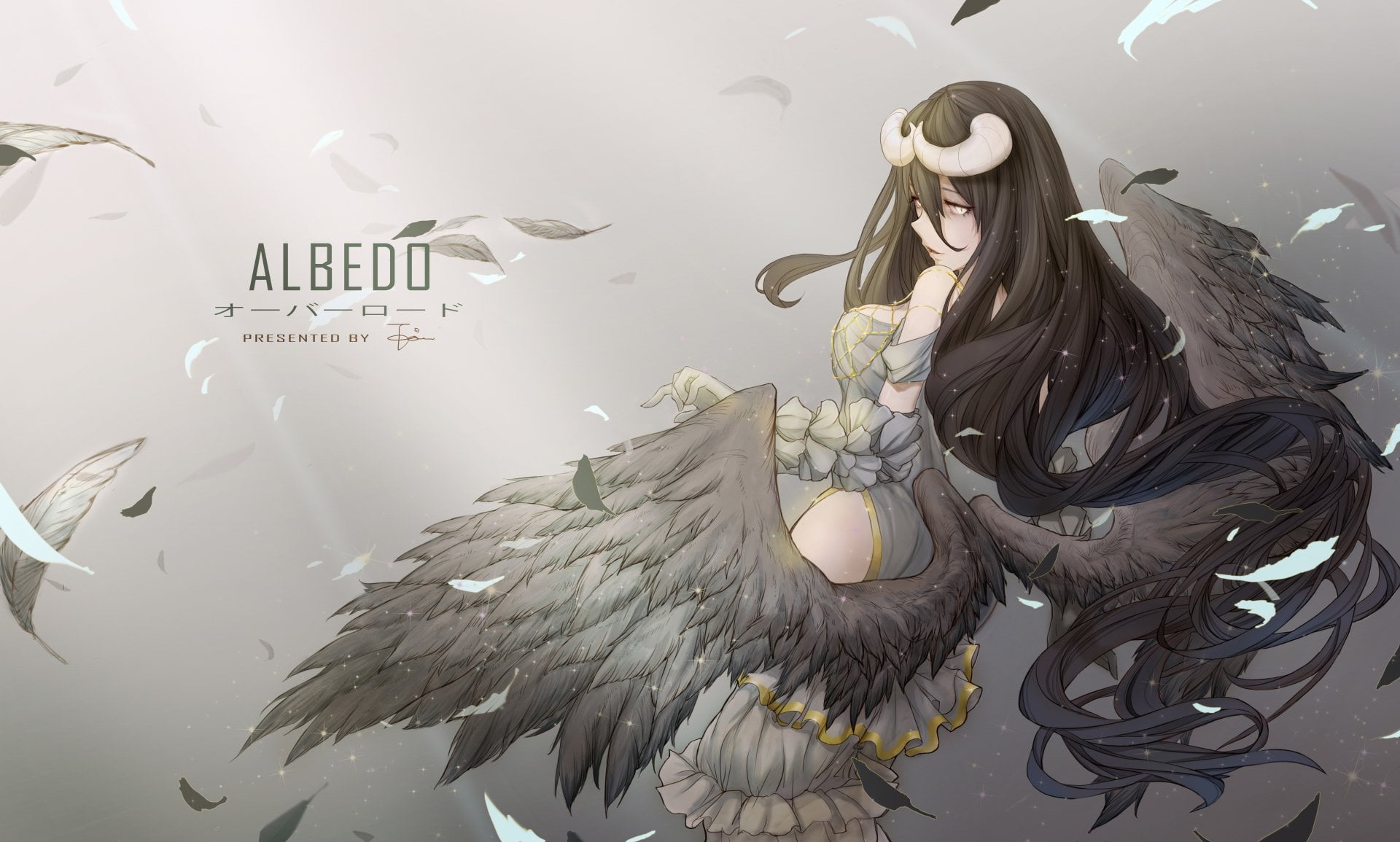 Anime Overlord Albedo Black Hair Feather Girl 2k