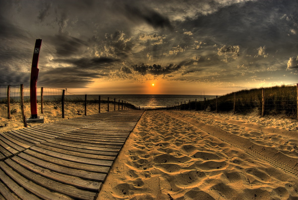 beach nature sand path sunset HDR sea sky tranquility