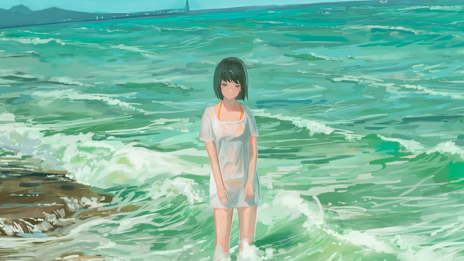 black haired female anime character wallpaper manga girls 2k
