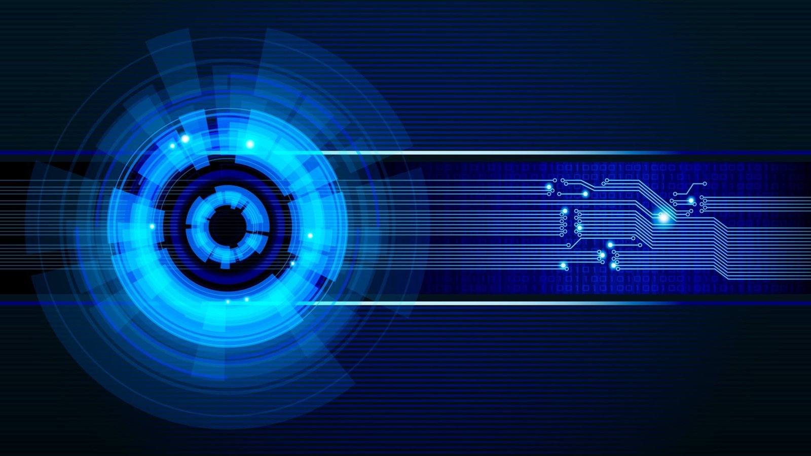 blue and black light ring digital wallpapoer technology 2k