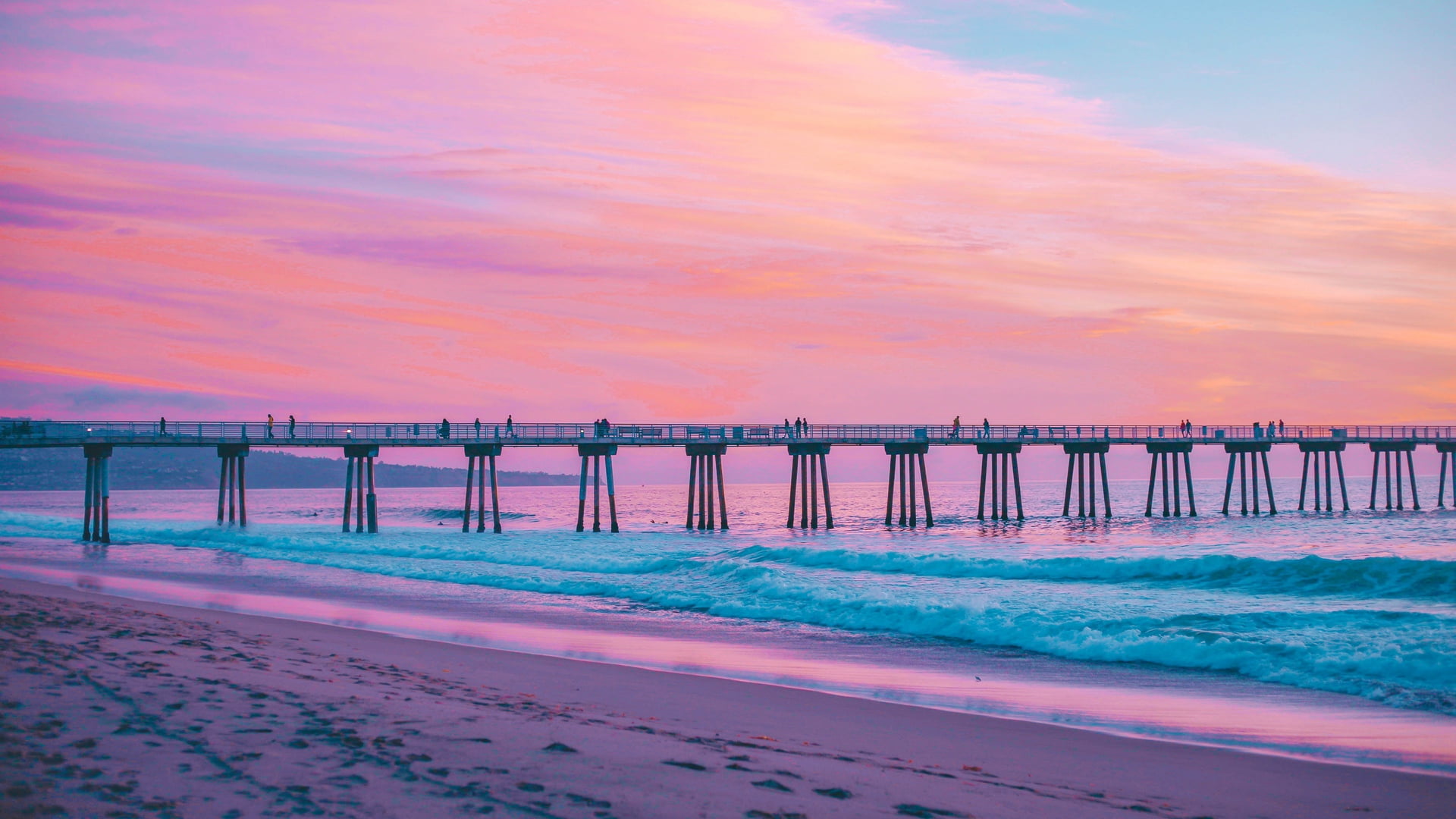 blue and white concrete building pier sea beach Hermosa Beach 2k