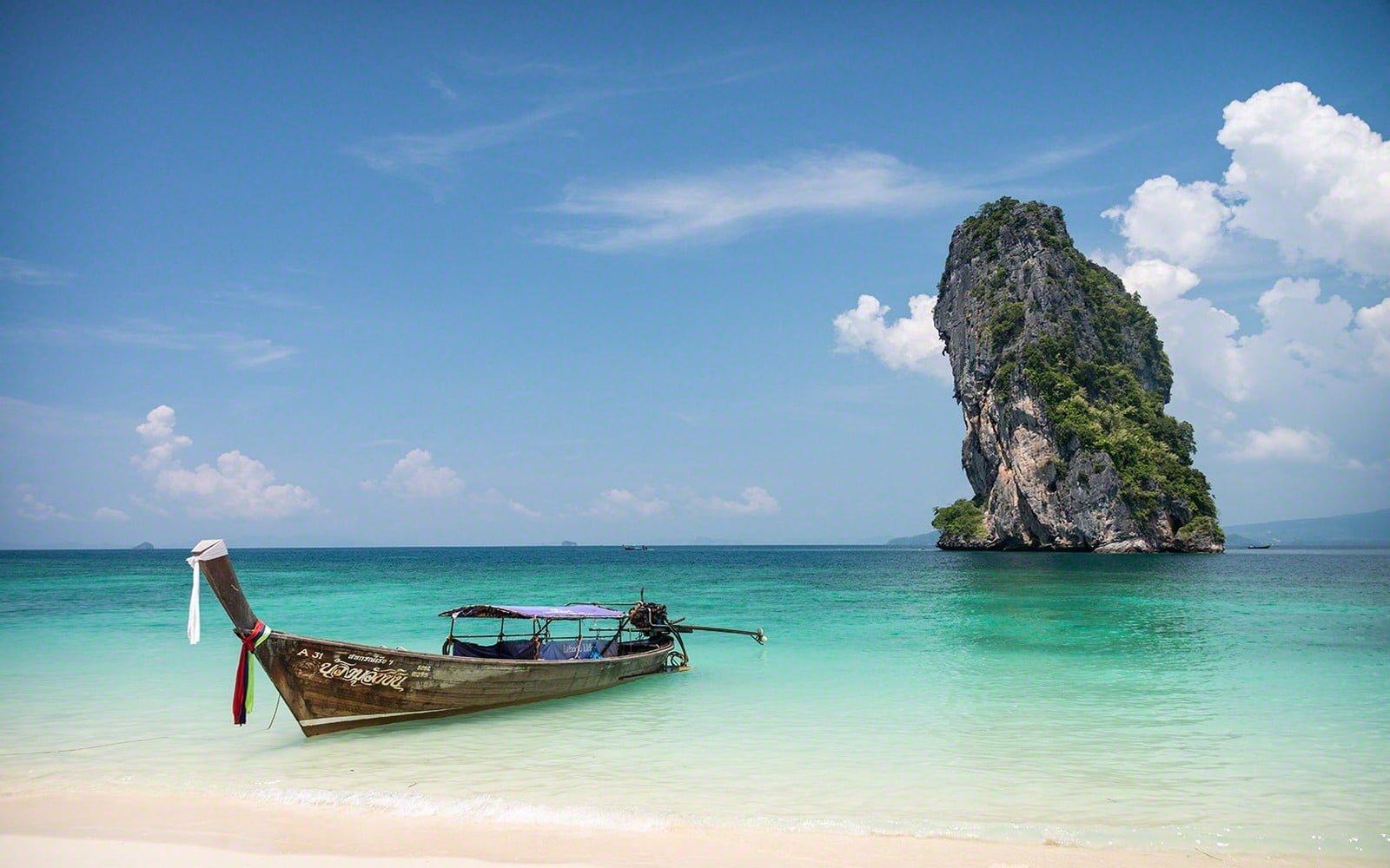 brown wooden boat nature landscape rock island sea sand 2k