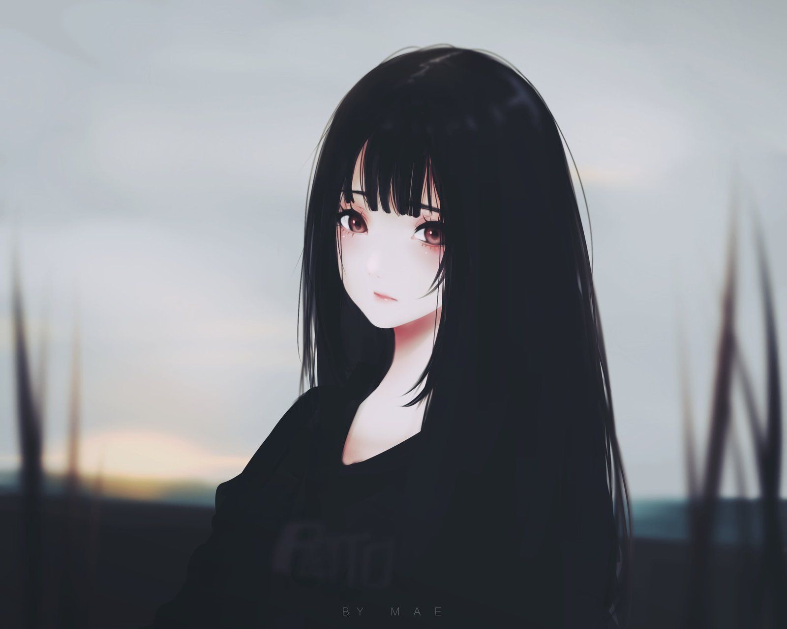 brunette red eyes anime dark hair artwork original characters 2k