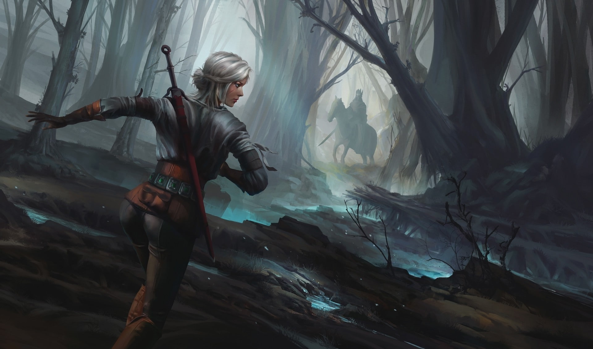 ciri the witcher video games artwork concept art women sword white hair 3 wild hunt 2k