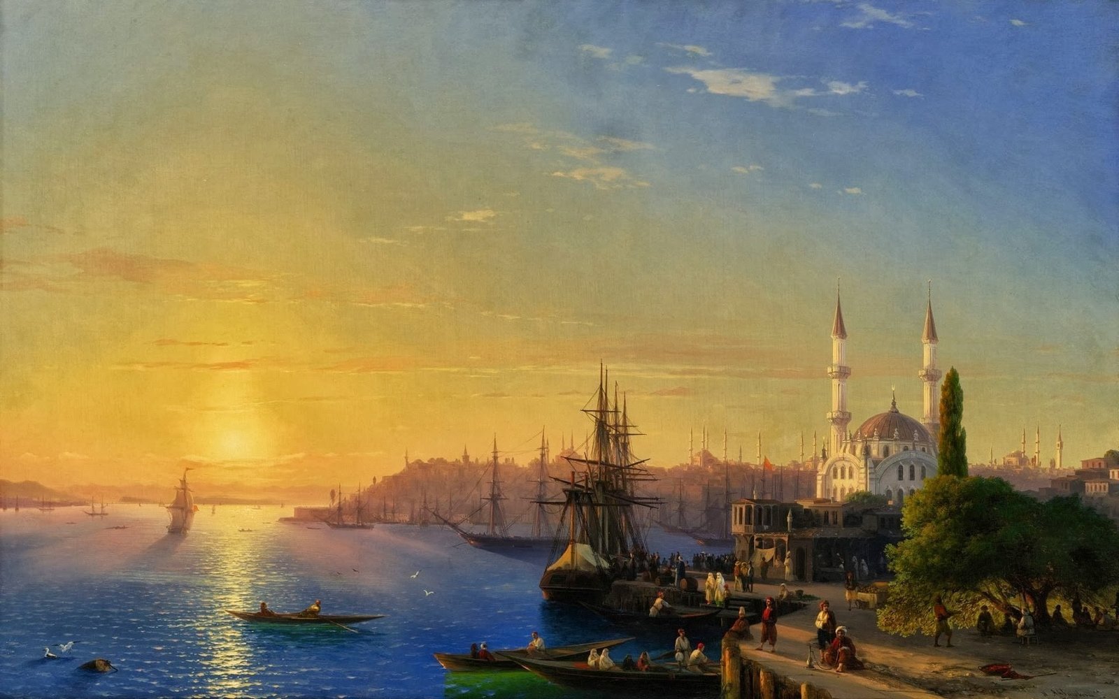 brown wooden boat near buildings painting fantasy art coast 2k