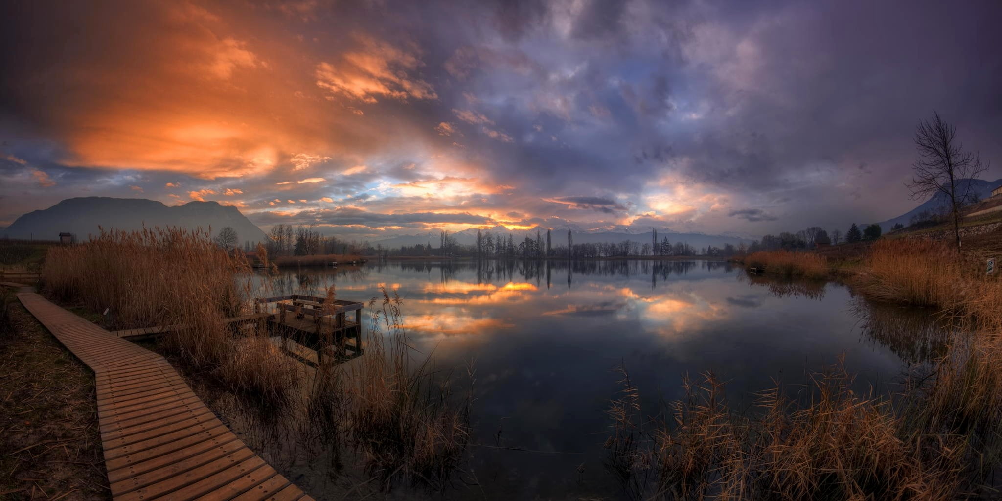 brown wooden dock board walk walkway lake grass 2k