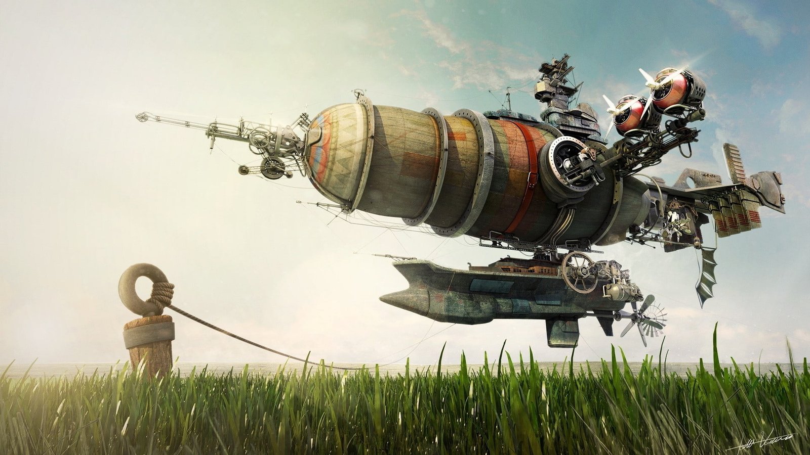 aircraft illustration digital art nature landscape grass 2k