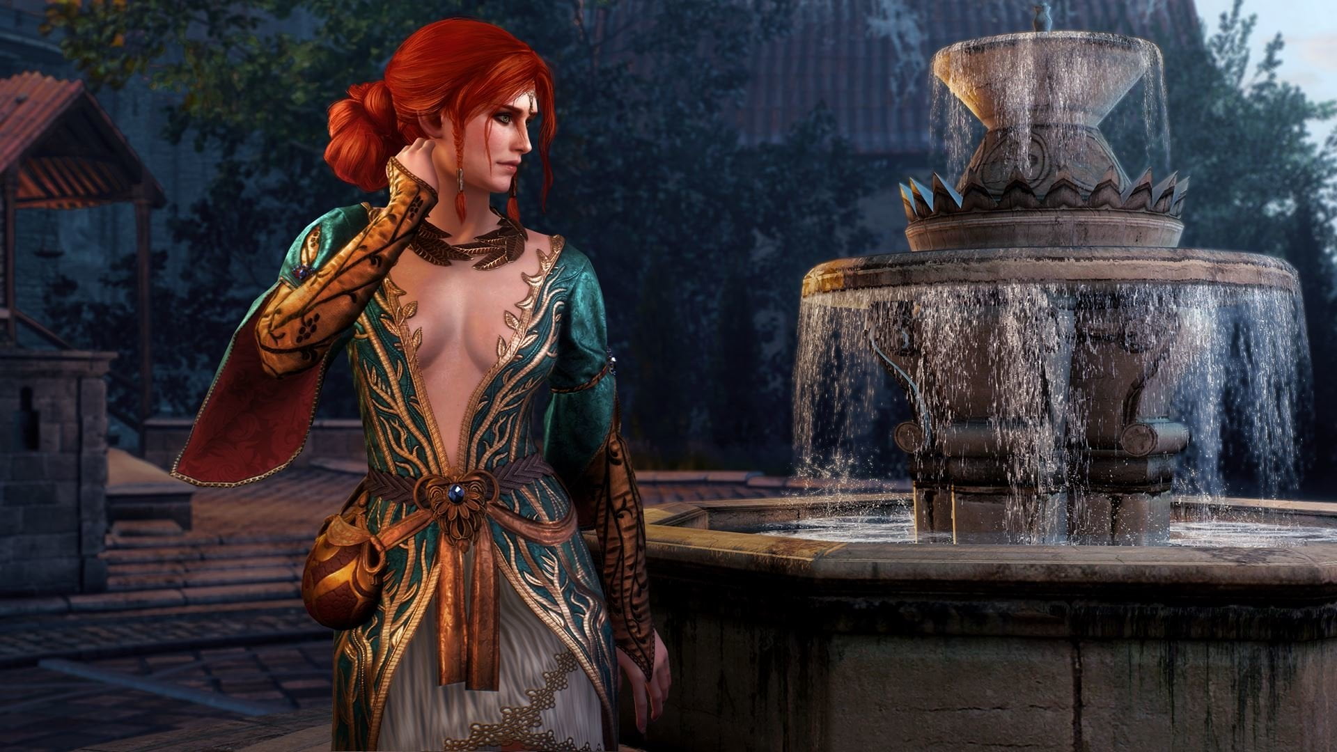 anime character woman standing beside fountain wallpaper The Witcher 2k