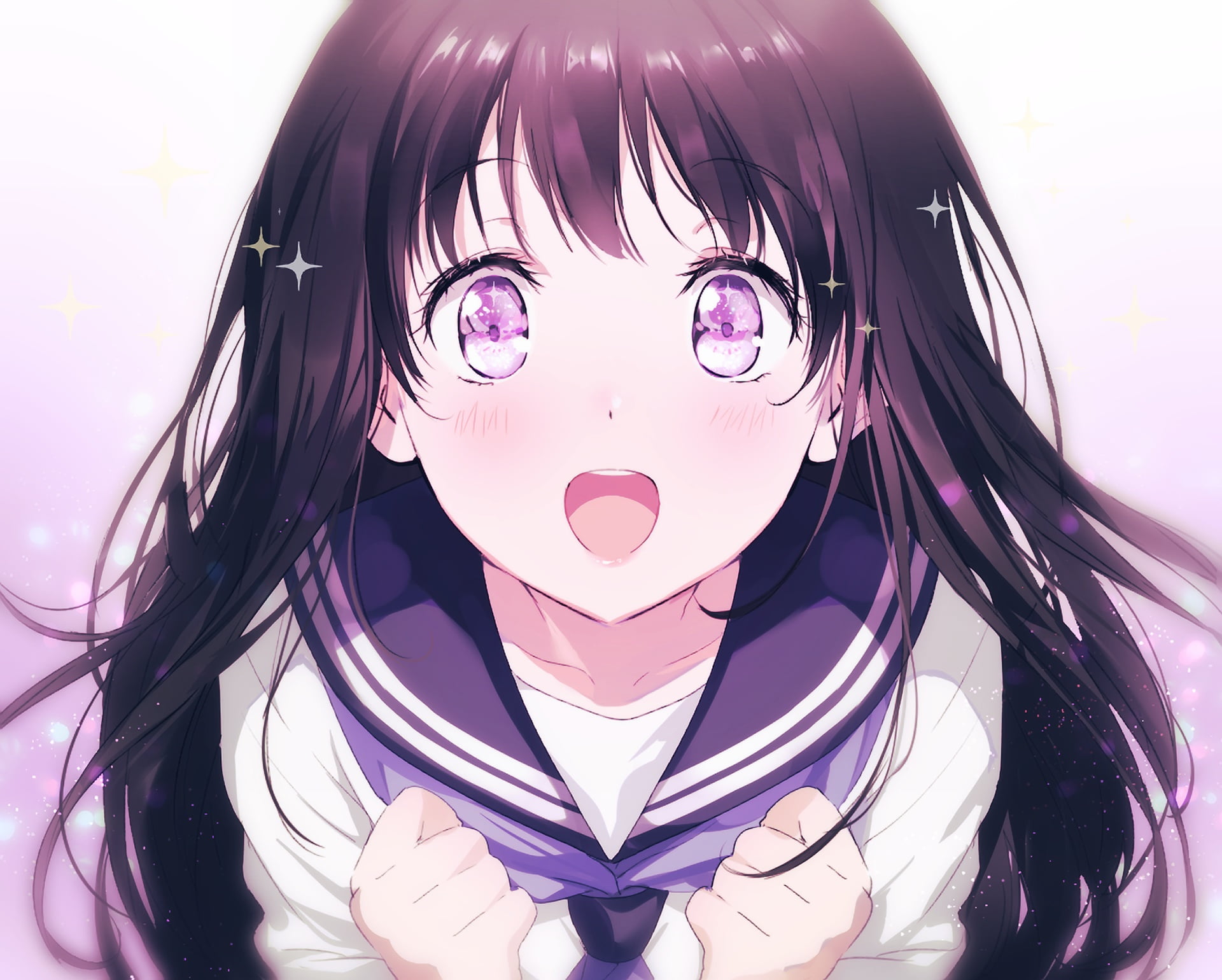 anime girls open mouth purple eyes face Chitanda Eru Hyouka 2k