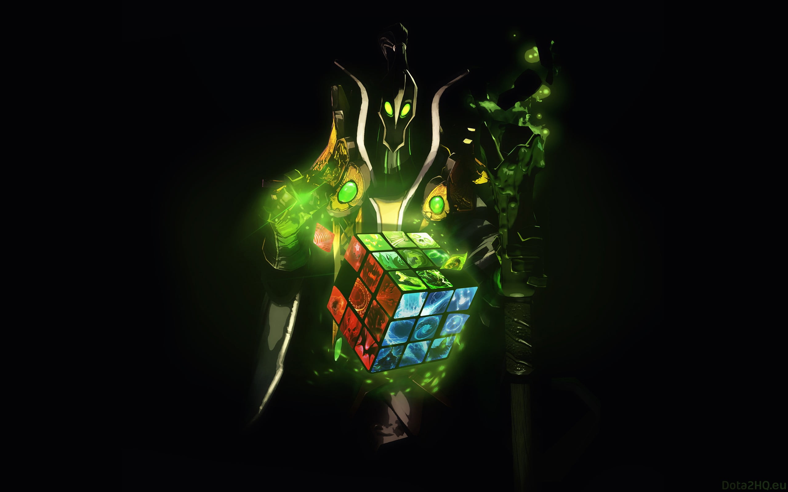 Dota 2 Rubick the Grand Magus Rubik's Cube studio shot green color 2k