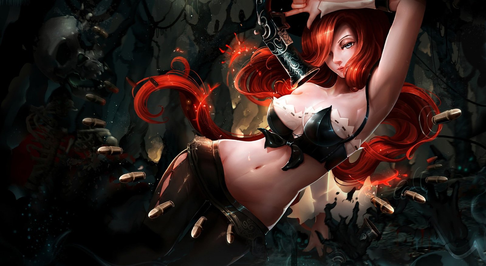 anime girls League of Legends open shirt long hair 2k