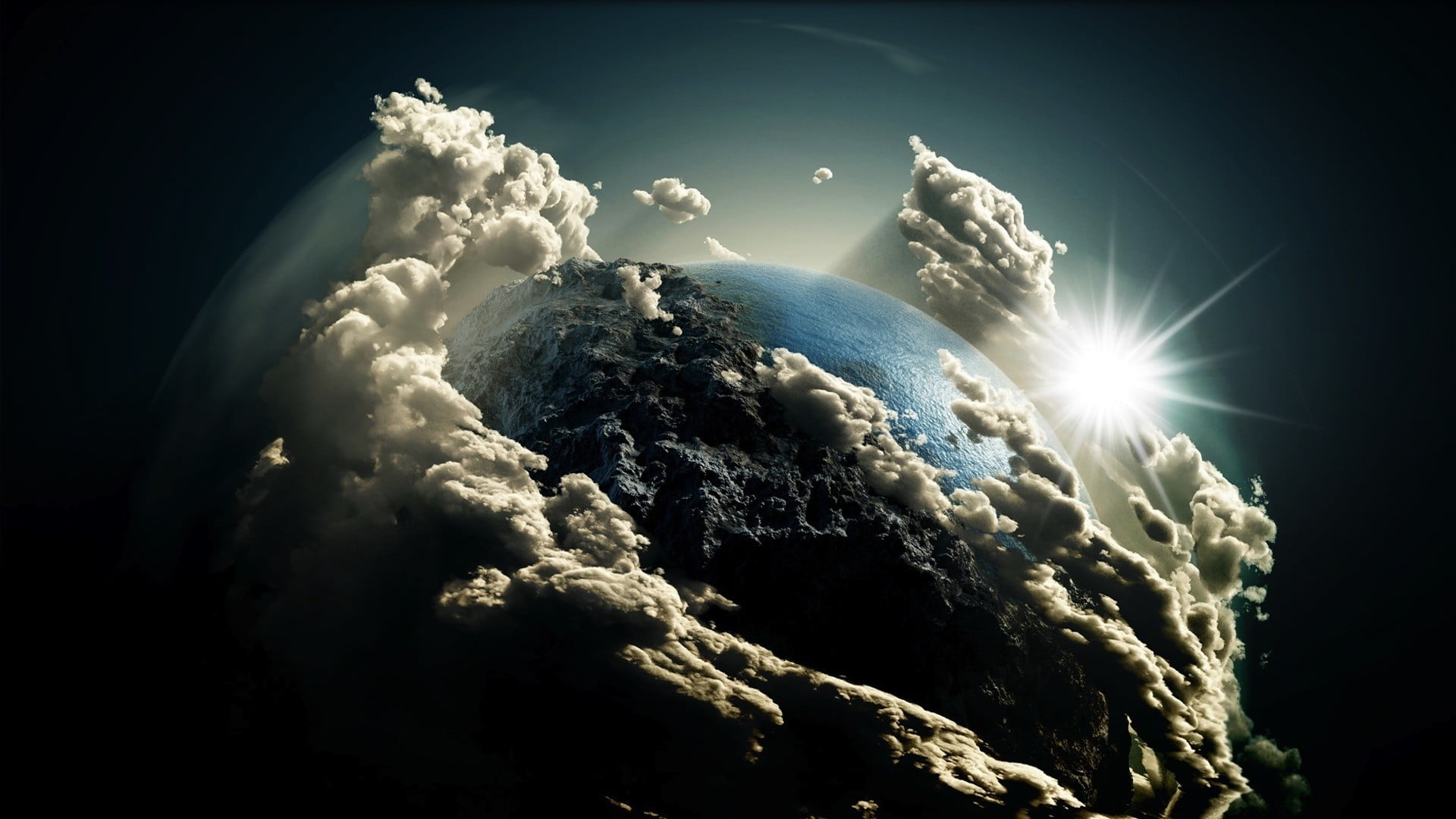 earth covered with clouds wallpaper untitled Sun artwork photo manipulation 2k