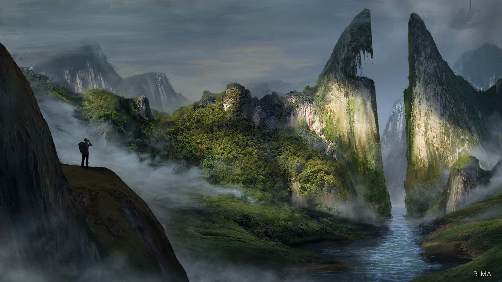 Fantasy Landscape Adventurer Mountain Scenery Sky beauty in nature 2k