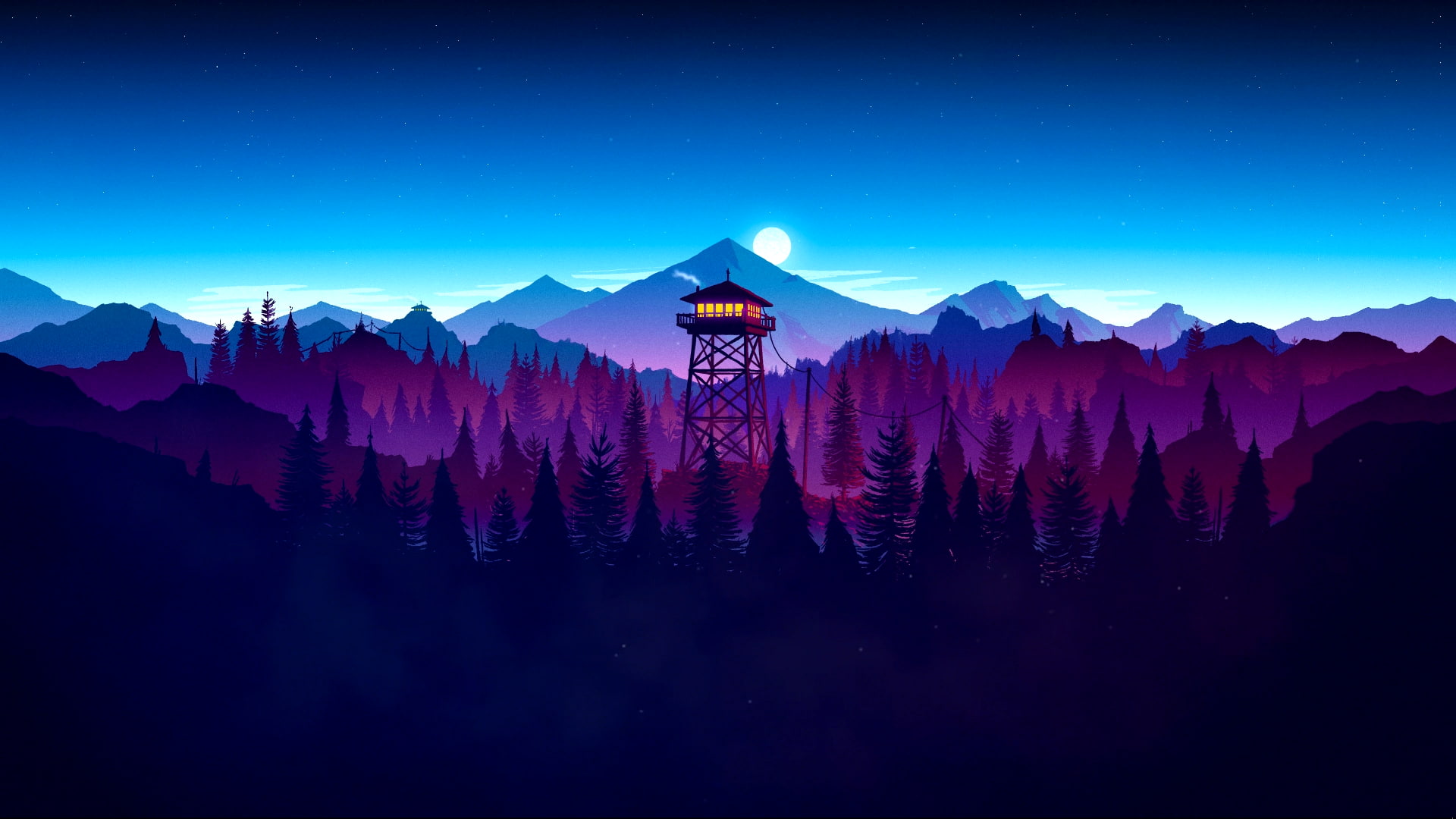 Firewatch at night sky scenics nature tranquil scene blue 2k