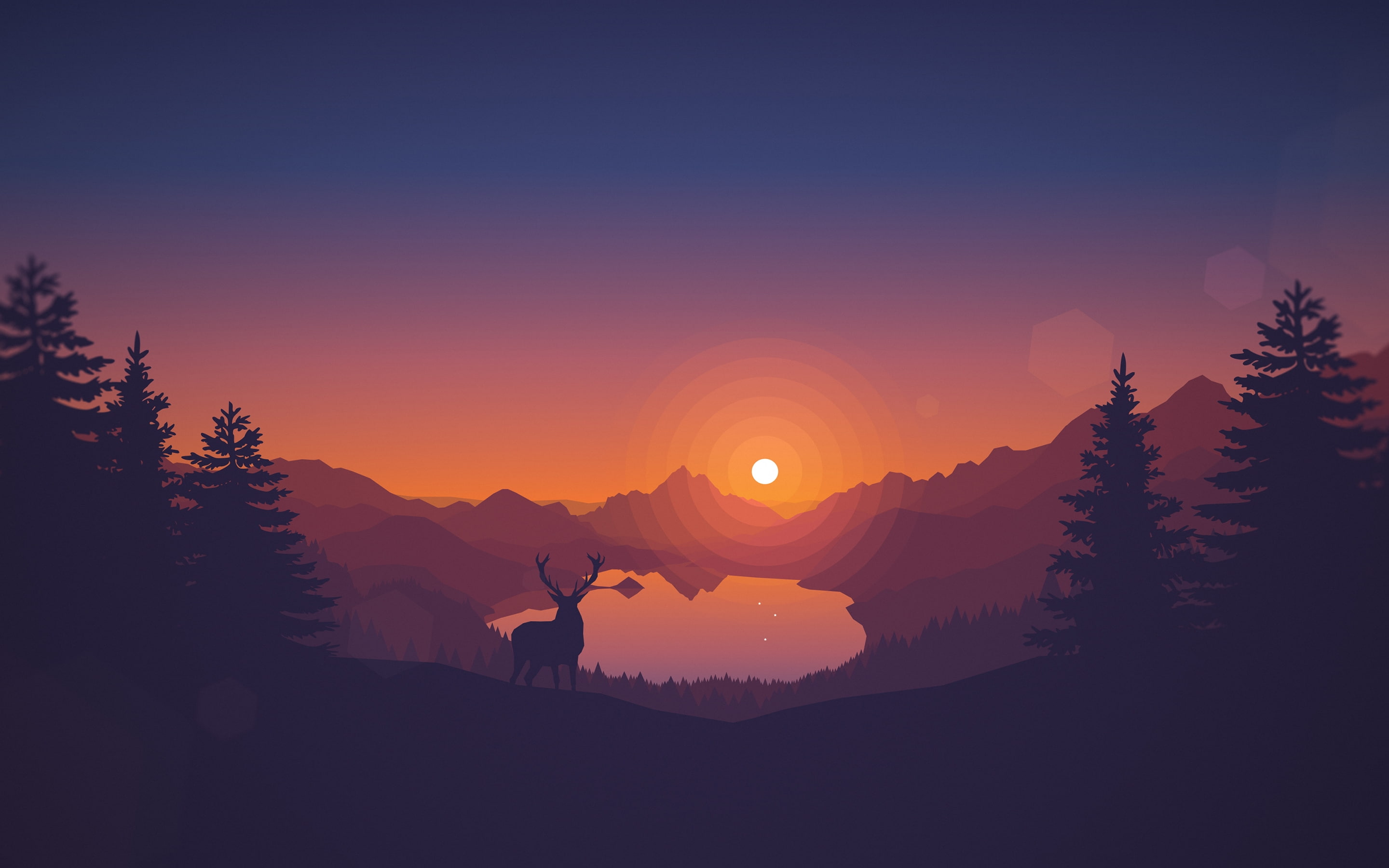 flat landscape lake sunset deer Others 2k