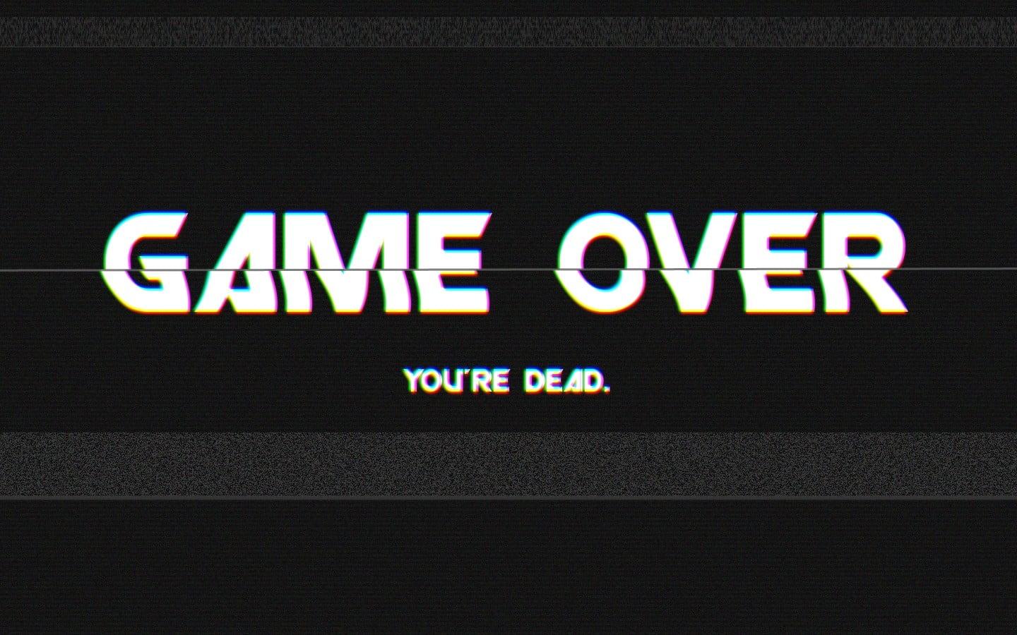 Game Over You're Dead text overlay video games glitch art western script