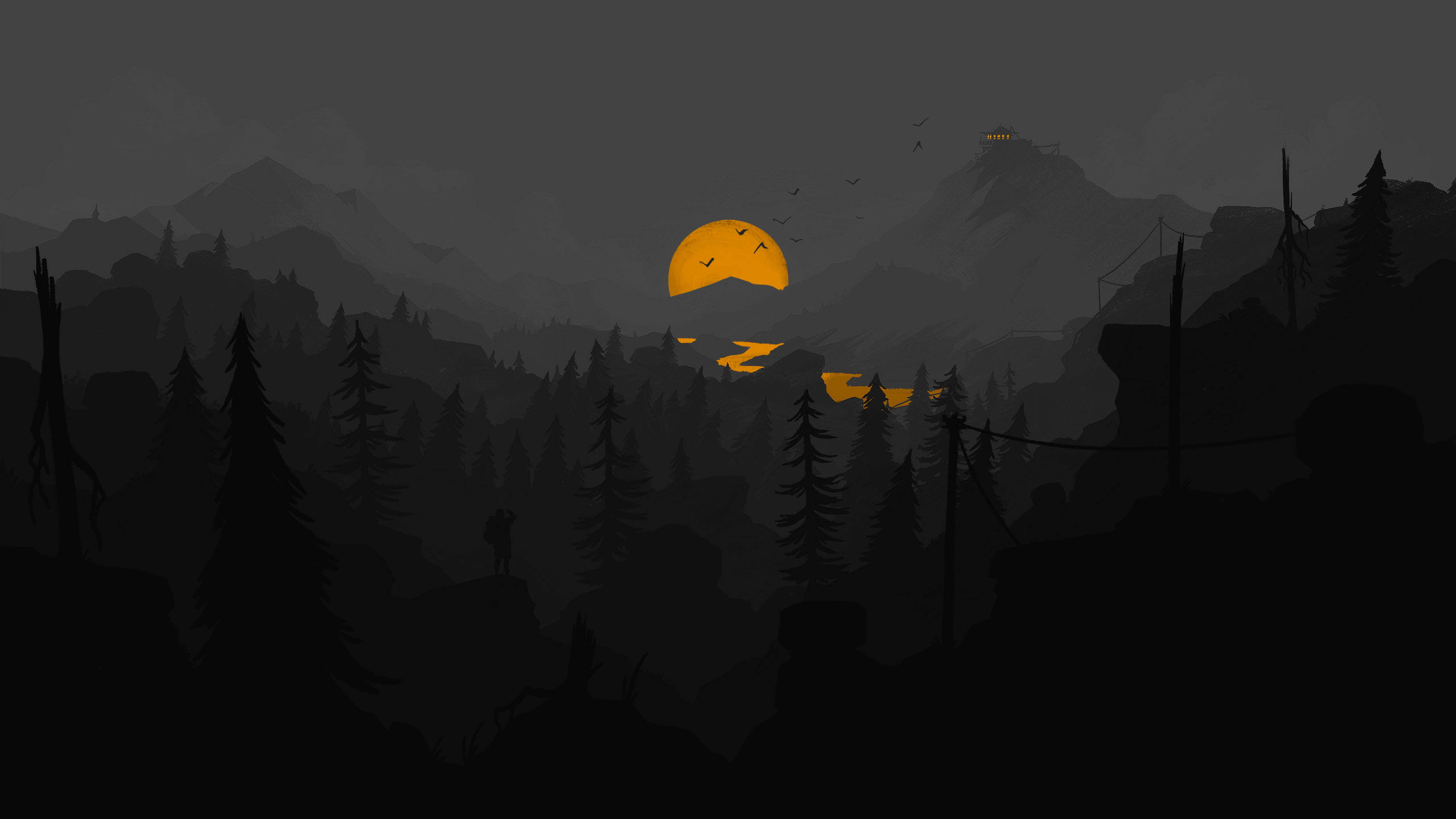 Firewatch dark night minimalism videogame landscape 2k 4k 5k