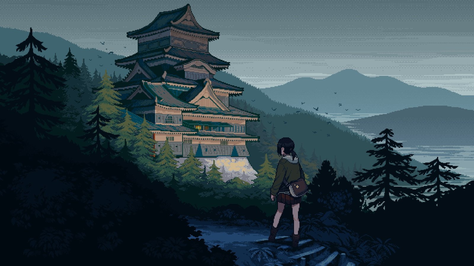anime pixel art girls landscape architecture nature 2k