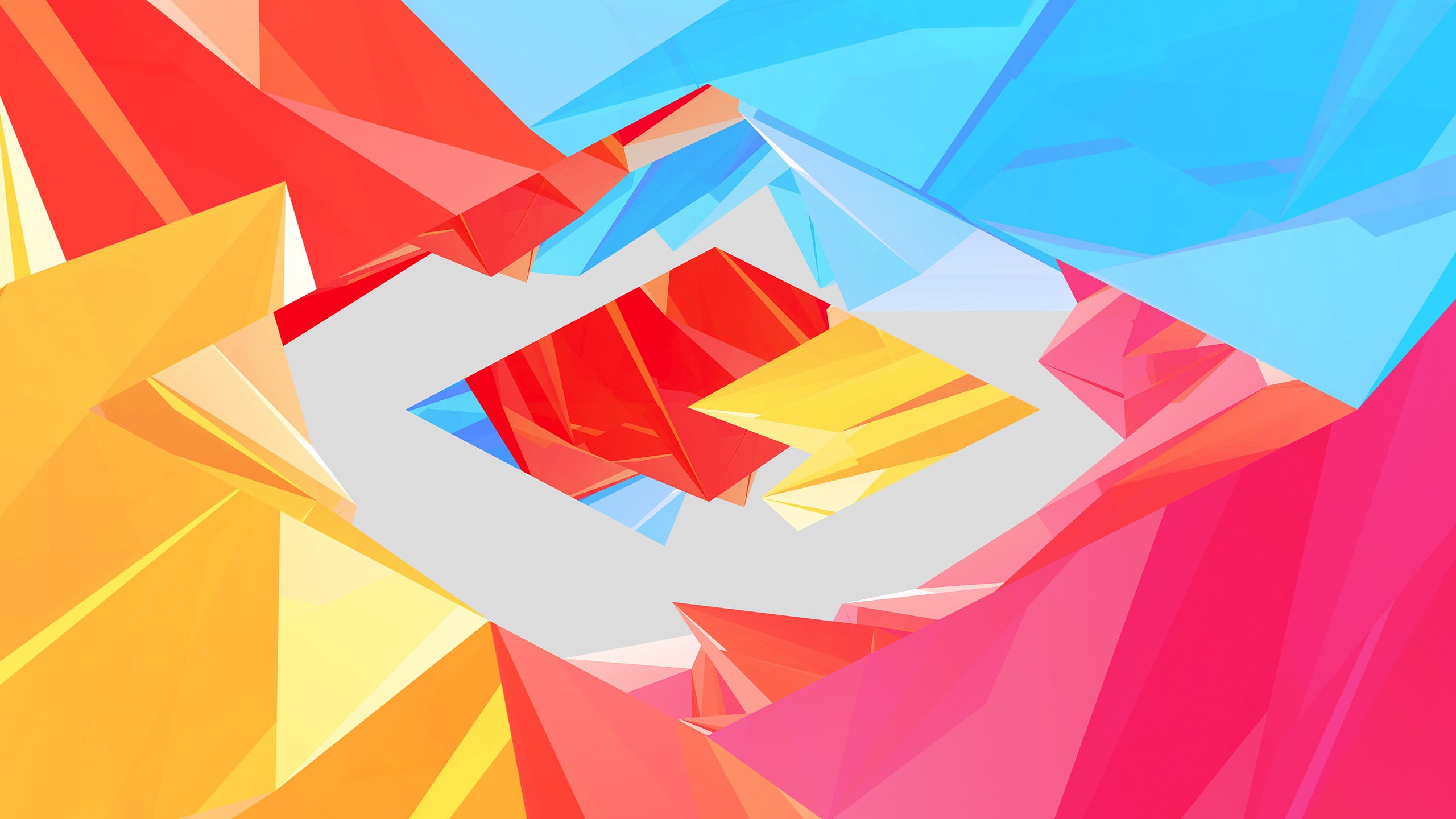 pink blue and yellow geometric digital wallpaper abstract 2k