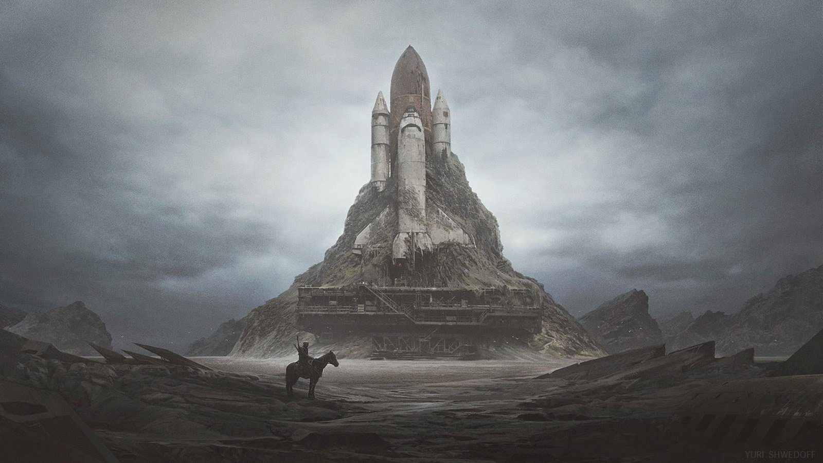 space shuttle wallpaper on mountain apocalyptic 2k
