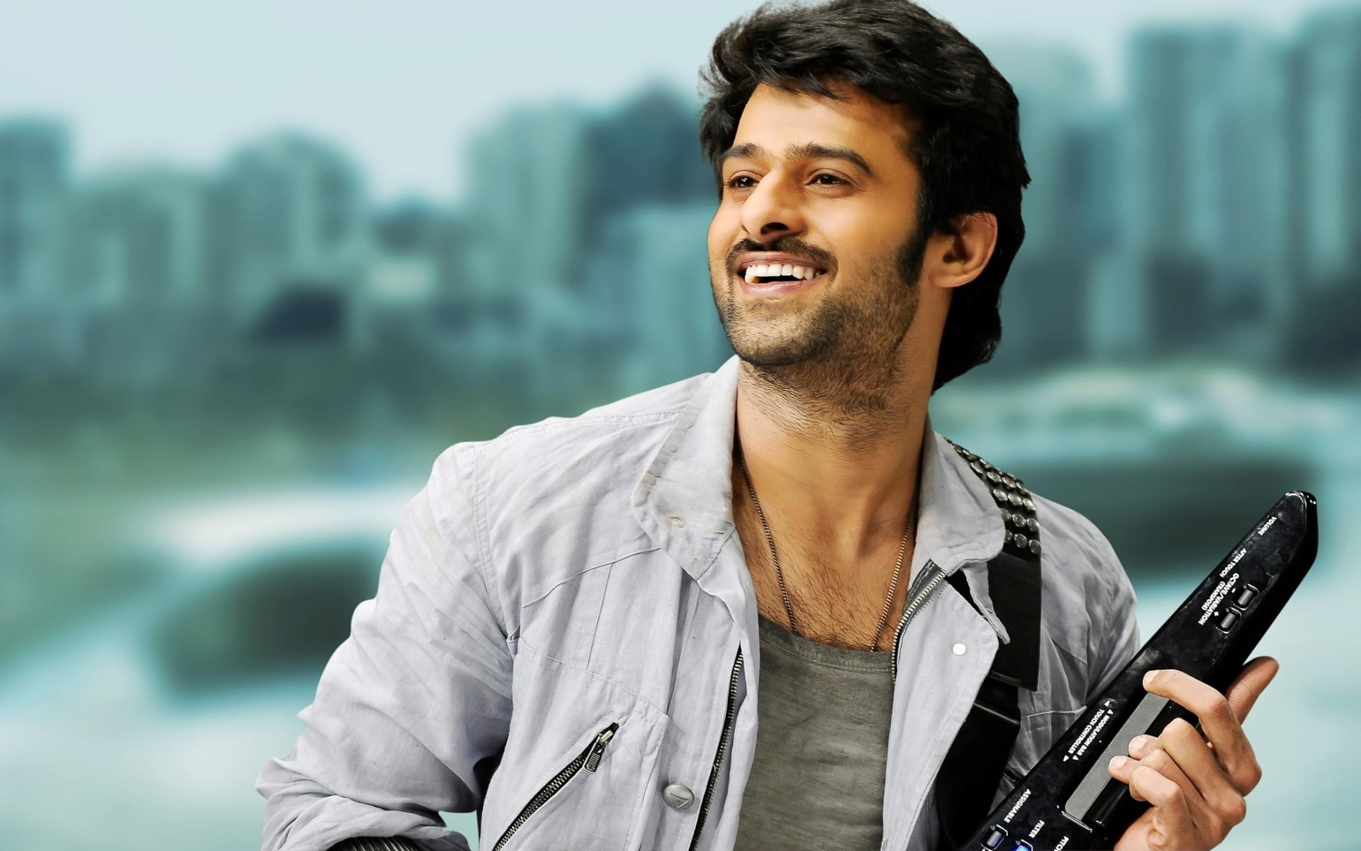 Prabhas In Mirchi Movie men's gray button up collared shirt 2k