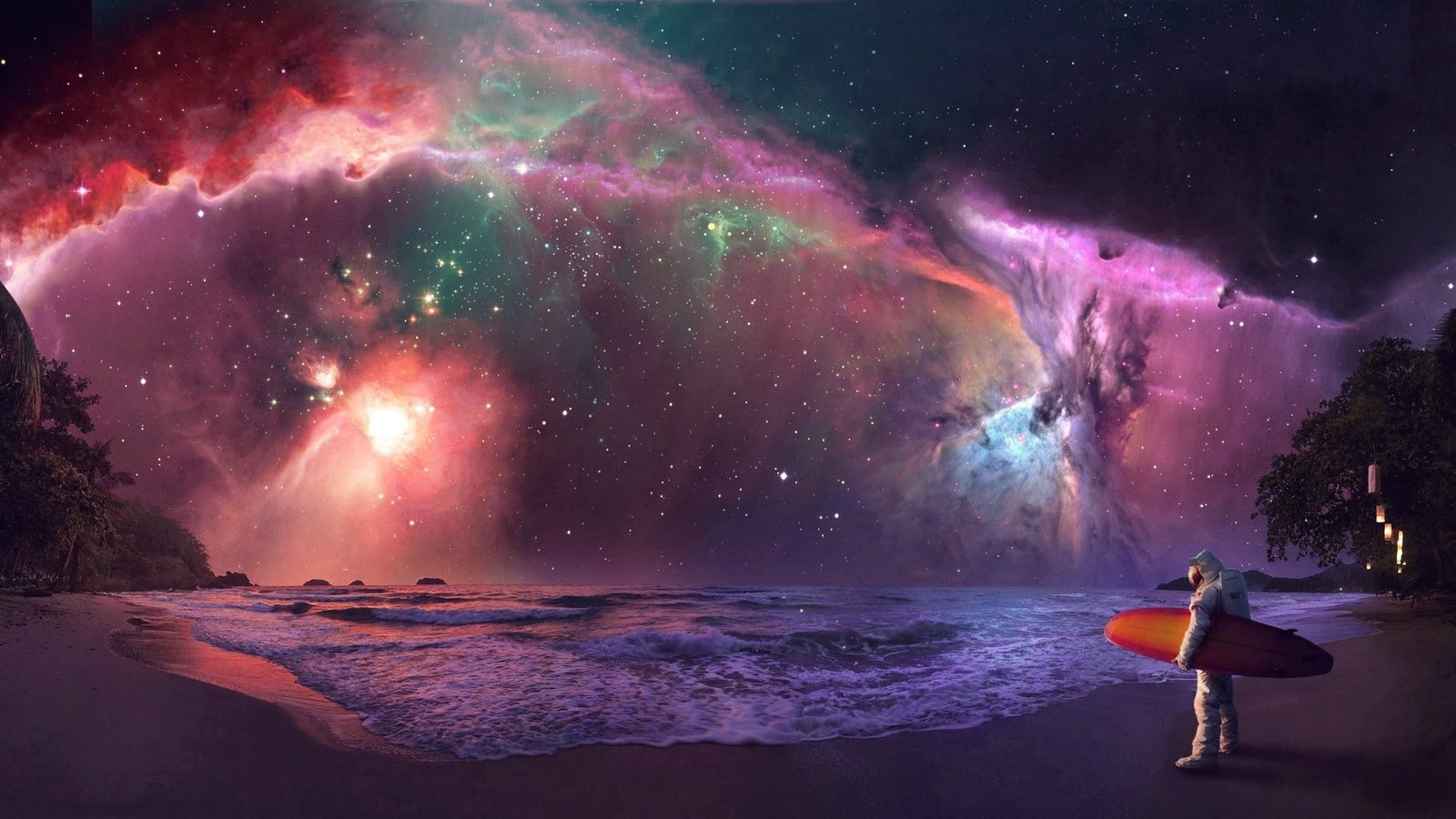 astronaut Astronauta nebula space stars Surfing water 2k