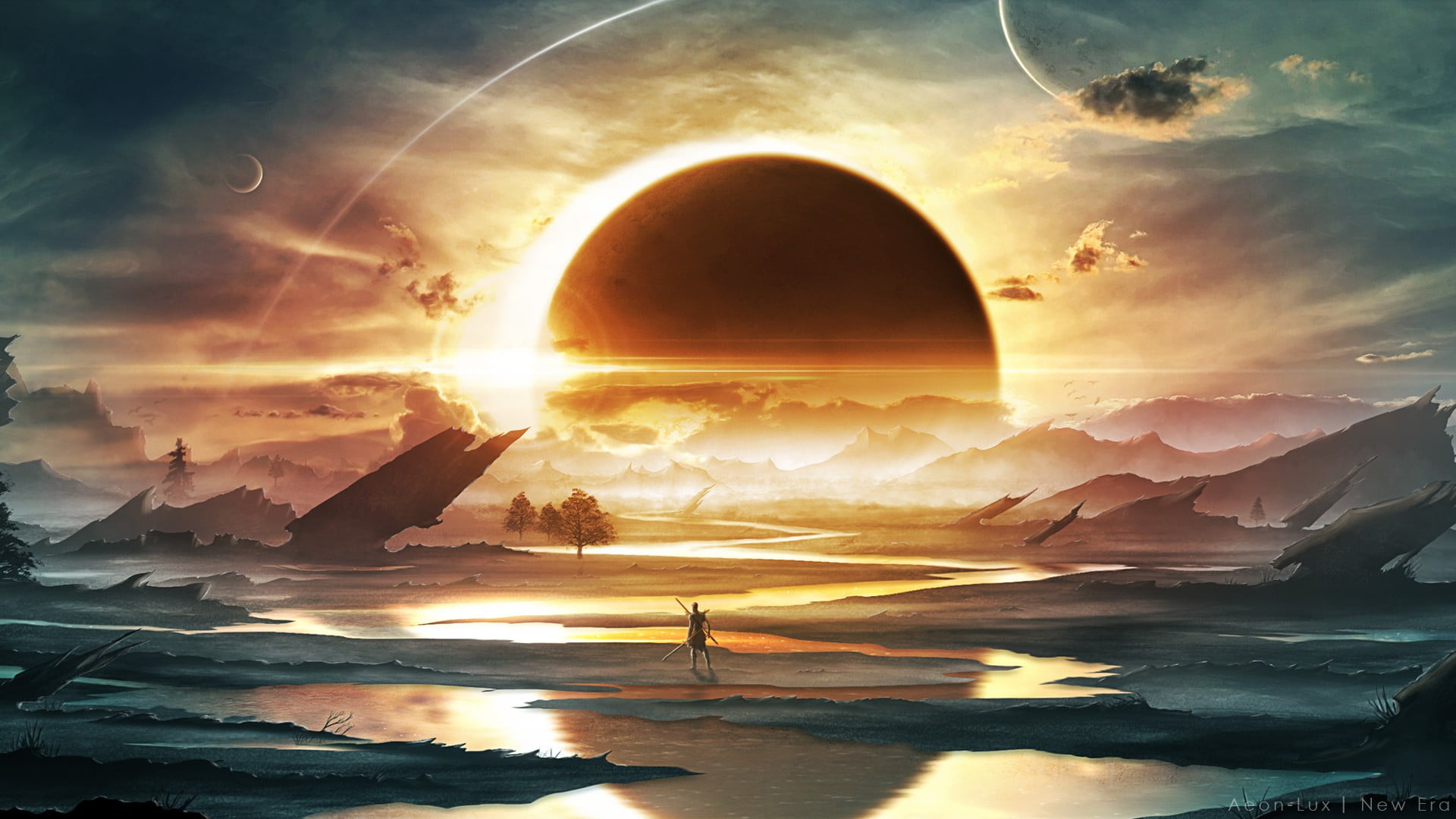 sun covered with moon graphic wallpaper artwork science fiction 2k