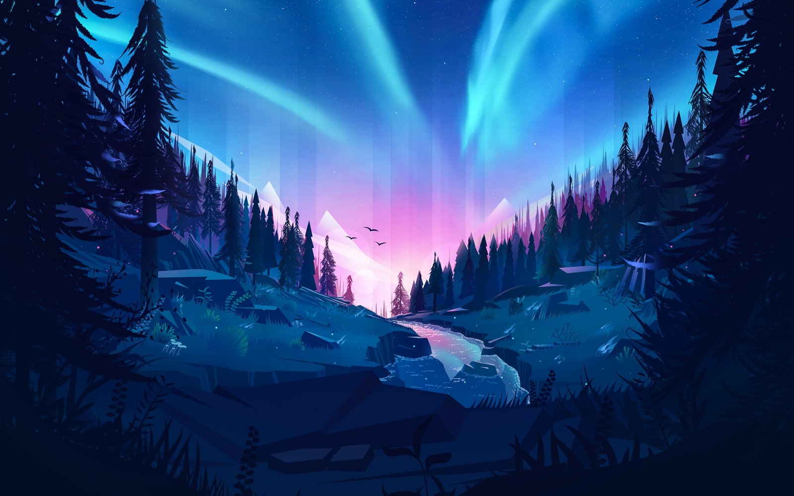 Auroral Forest night architecture built structure building exterior 2k