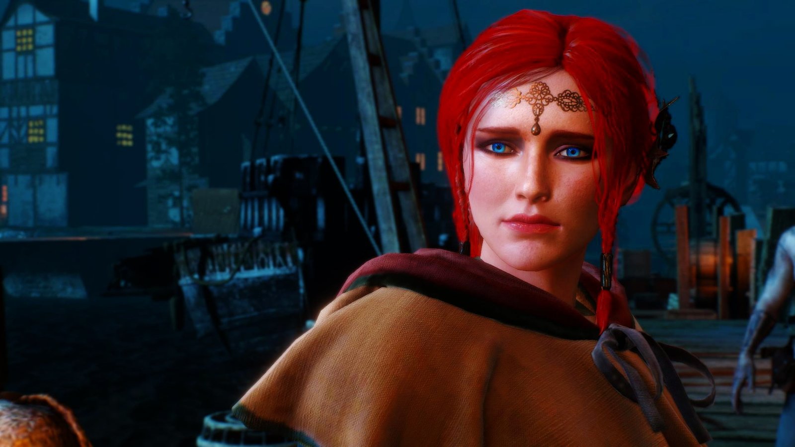 red haired woman wearing brown top digital wallpaper Triss Merigold 2k