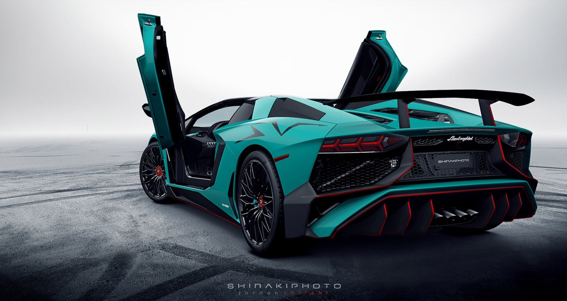 teal and black Lamborghini sports car Aventador 2k