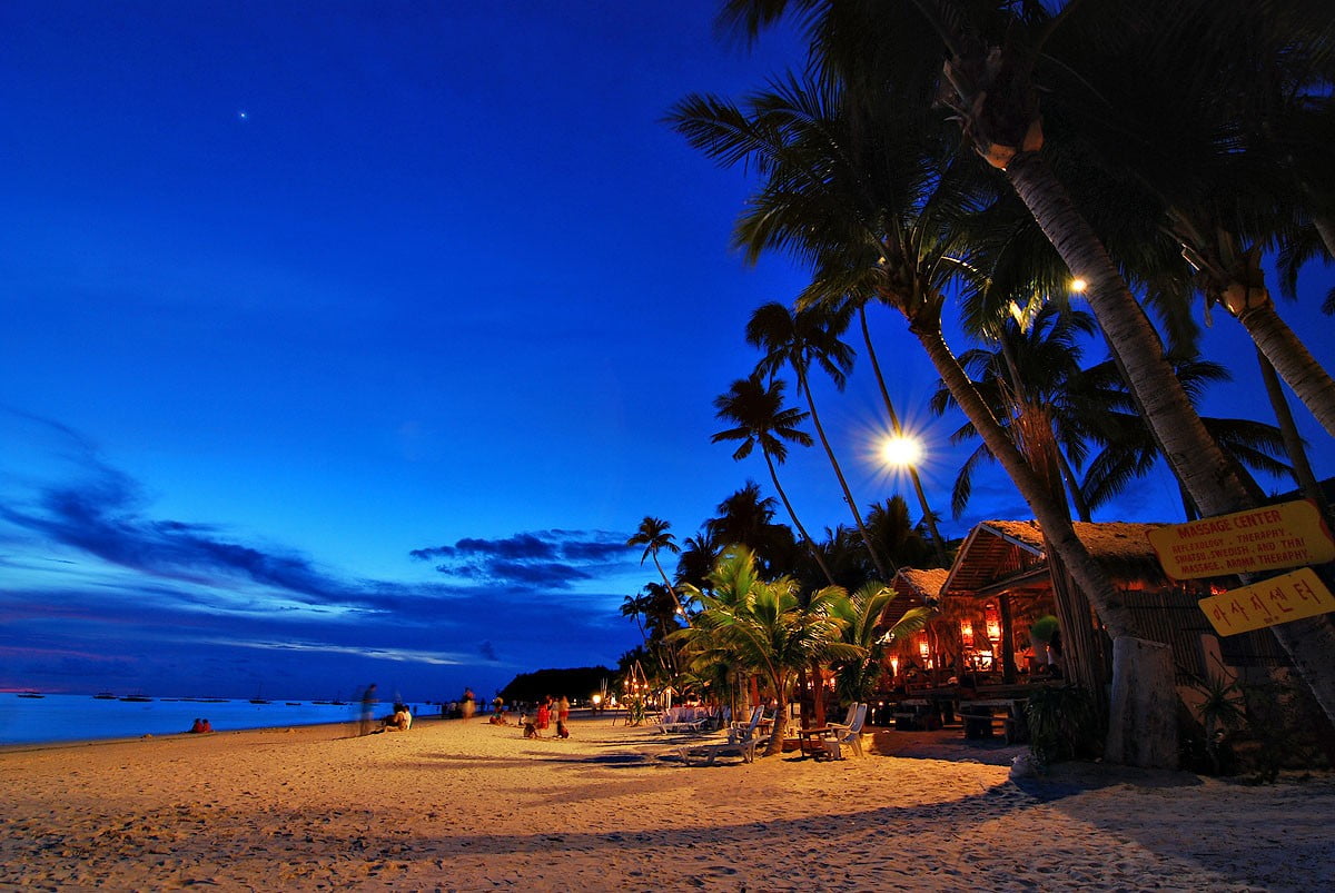 seashore and coconut trees beach dusk Philippines palm