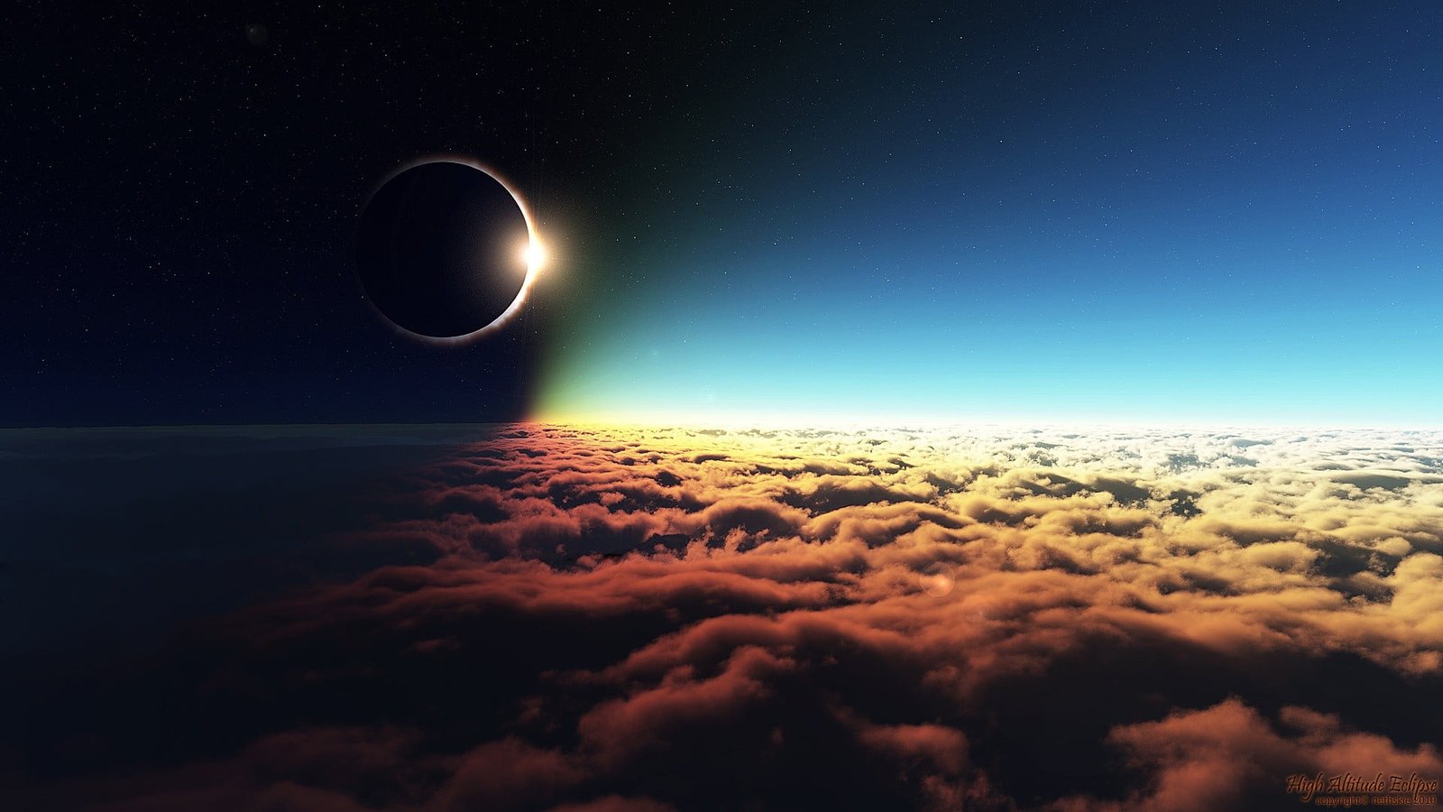 solar eclipse space clouds Moon video games Sun art 2k