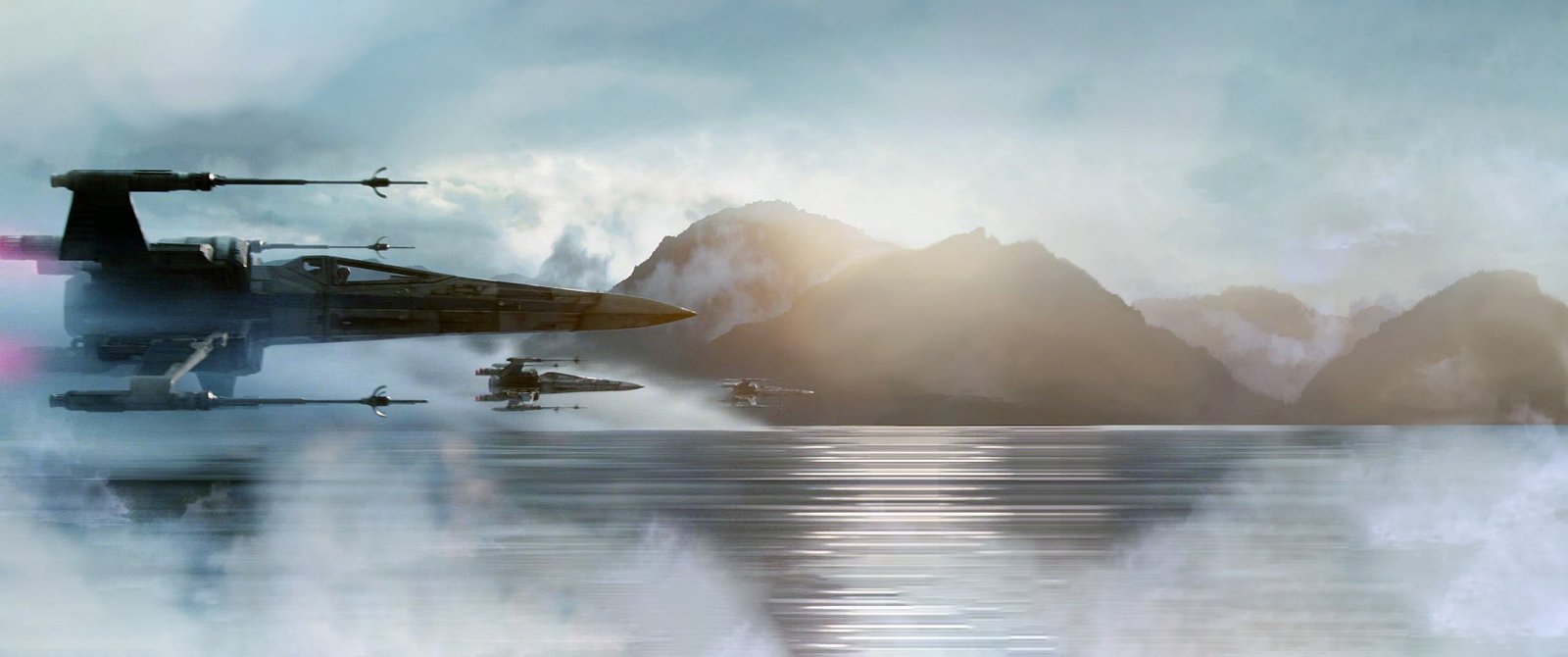 black aircraft wallpaper wing Star Wars water reflection 2k