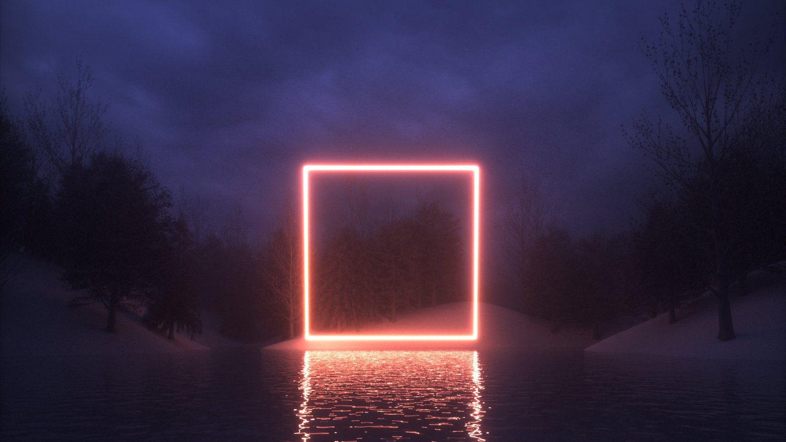 square orange light body of water during night time neon reflection 2k