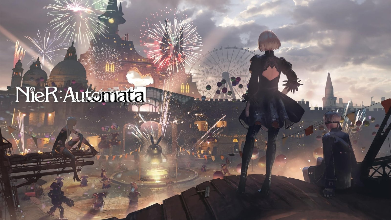 black and white floral print table lamp video games Nier Automata 2k