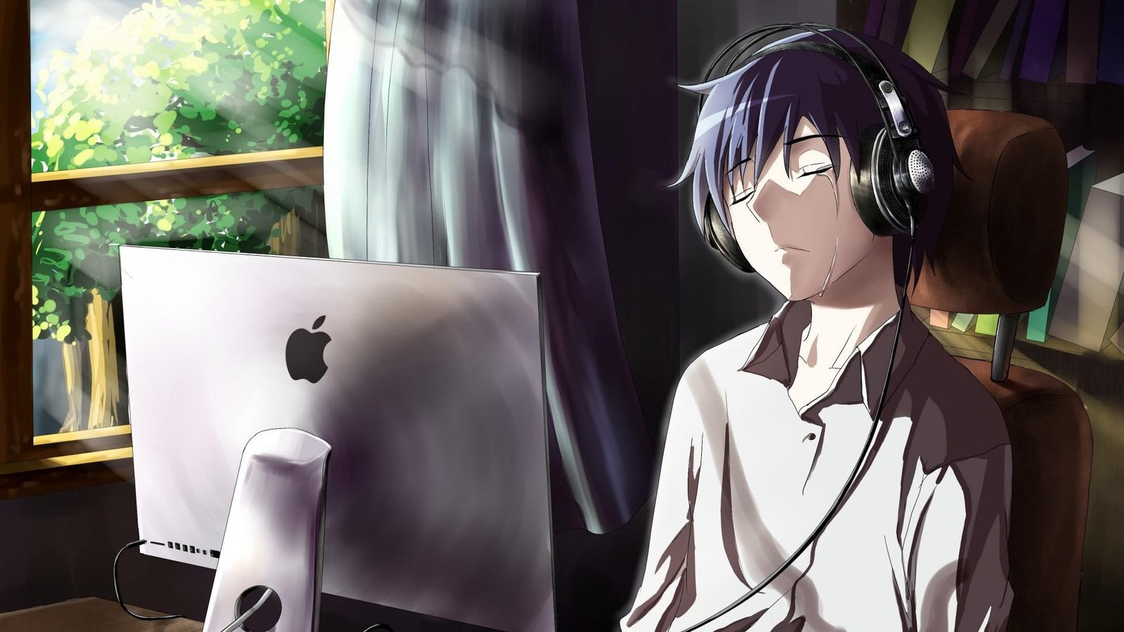 tears sadness room mangaka anime guy computer cry mood 2k