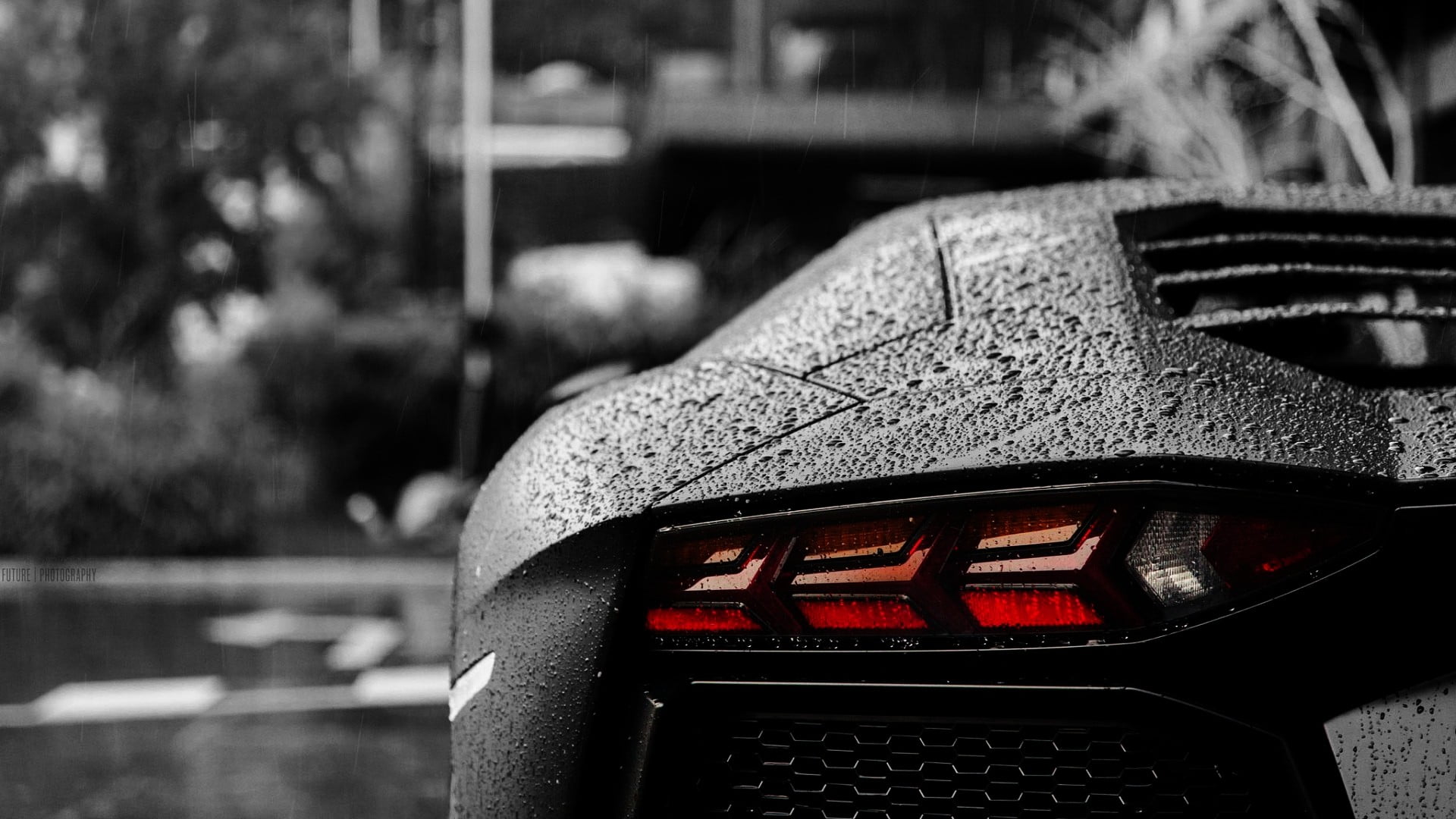untitled car Lamborghini Aventador bokeh rain 2k