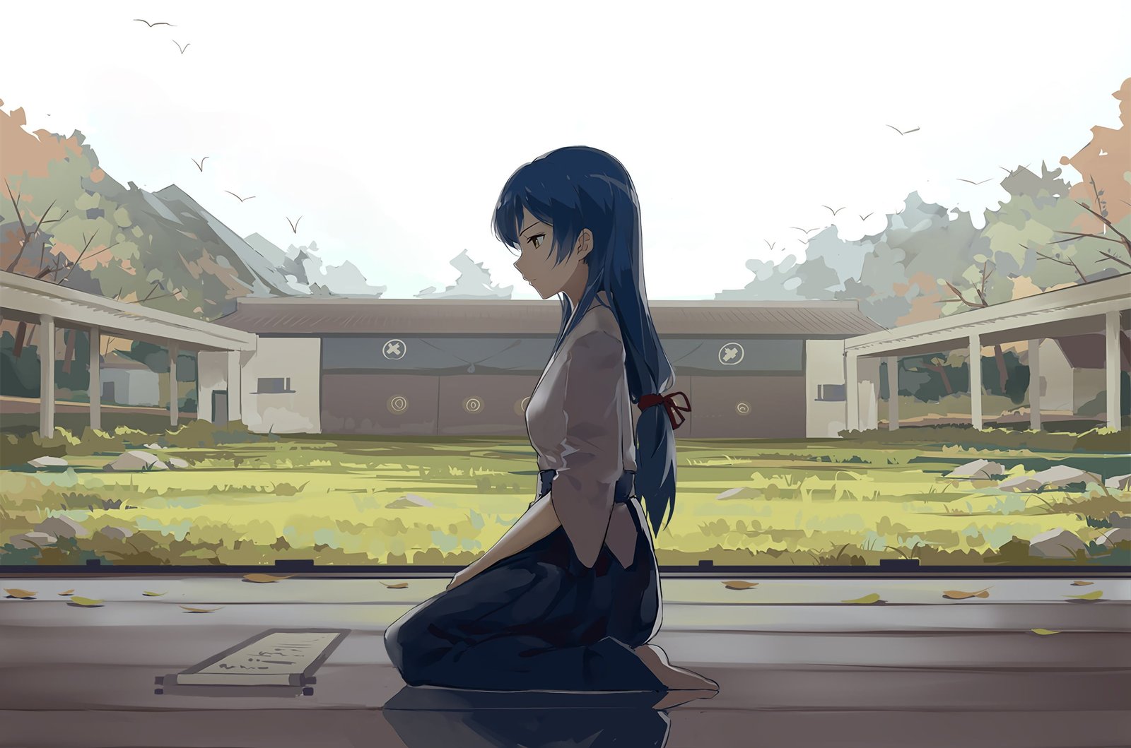 blue haired female anime character digital wallpaper art 2k