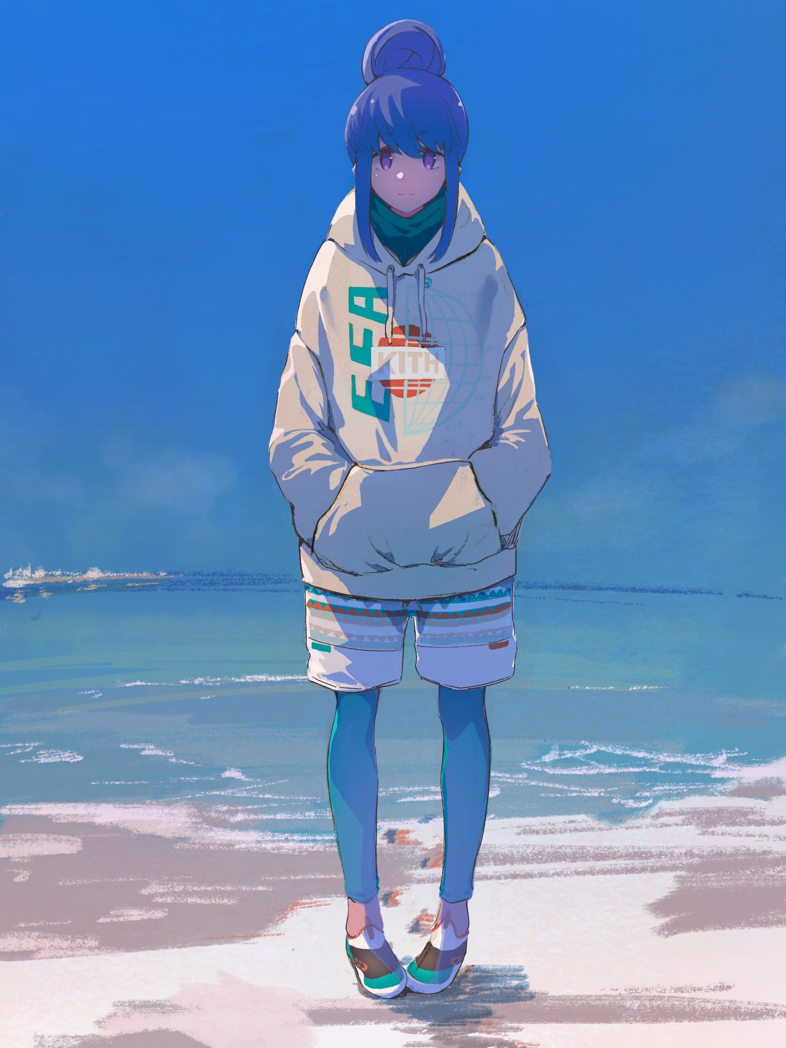 blue haired female character wallpaper Yuru Camp anime girls 2k