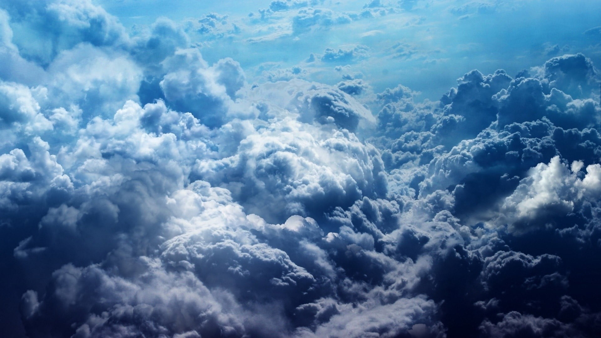 white and blue clouds digital wallpaper nature landscape bird's eye view 2k