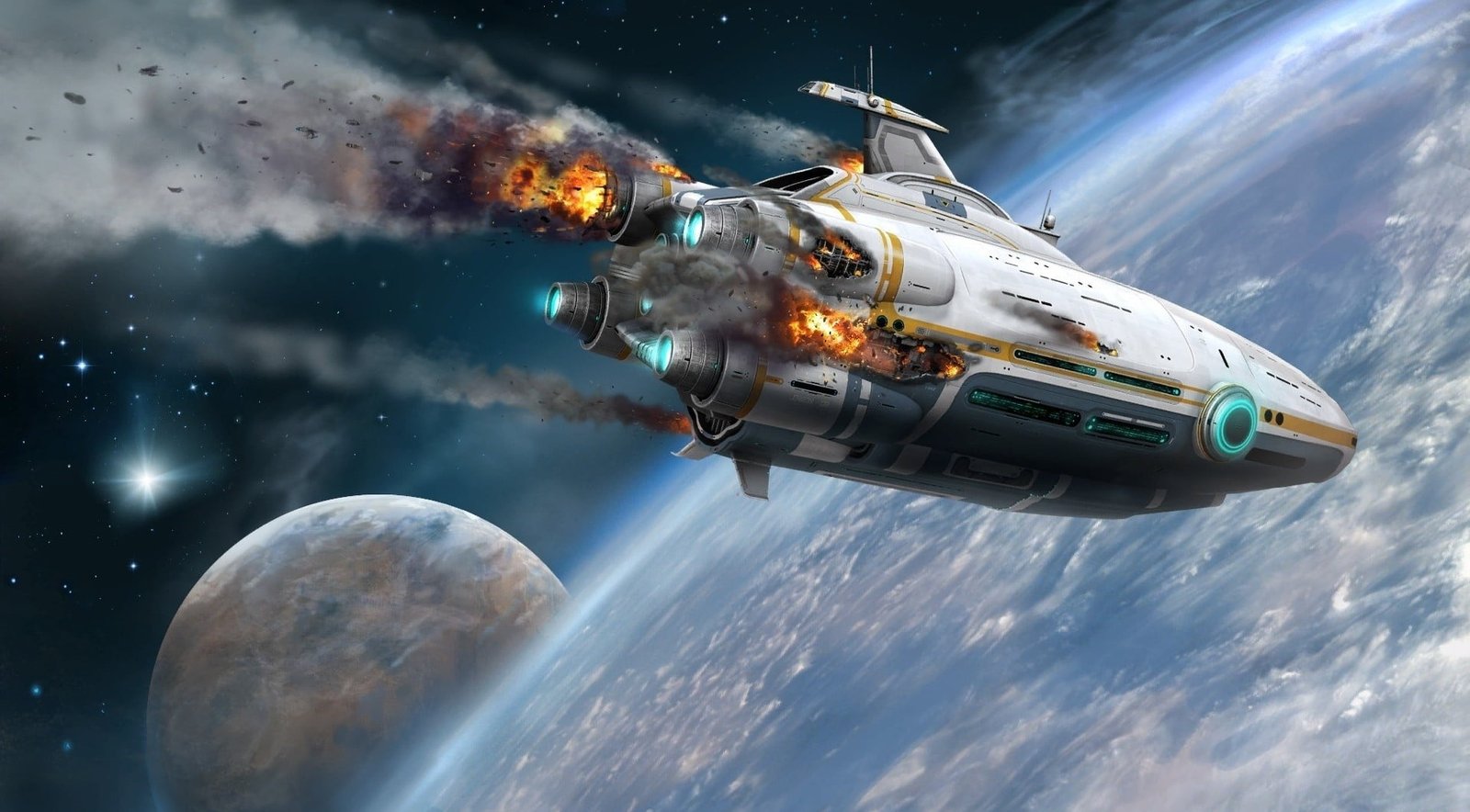 white and brown aircraft digital wallpaper futuristic artwork 2k