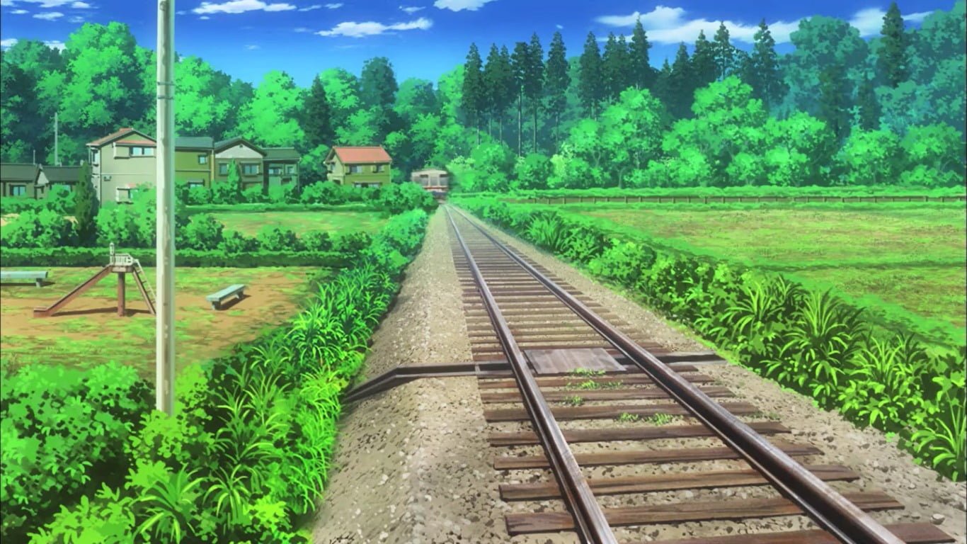 white and brown wooden fence Non Biyori anime landscape