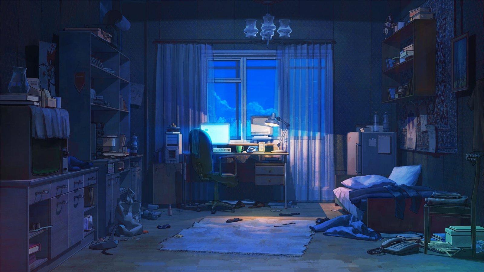 white window curtain wallpaper anime girls indoors modern 2k