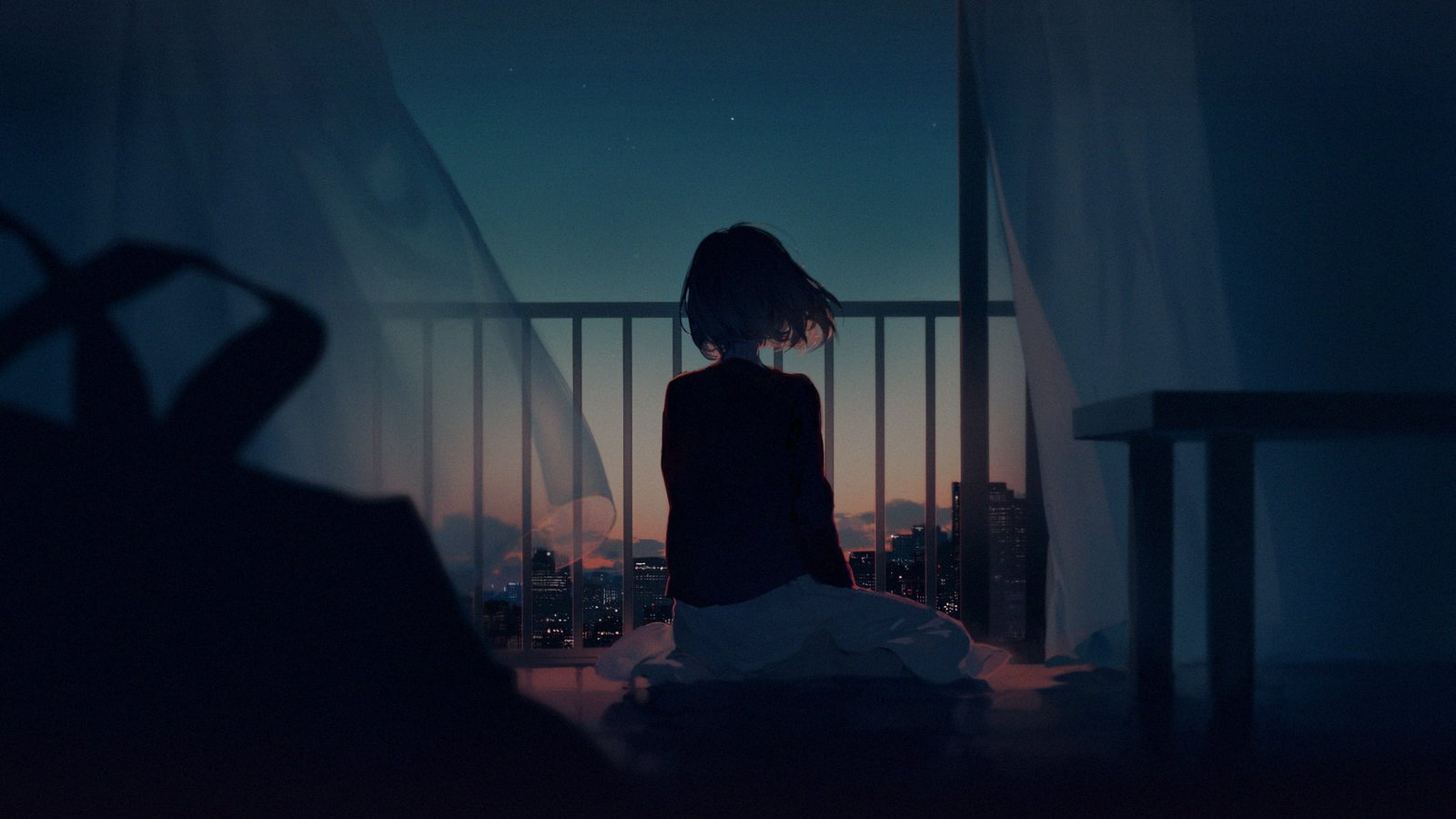 women night anime girls cityscape digital art barefoot 2k