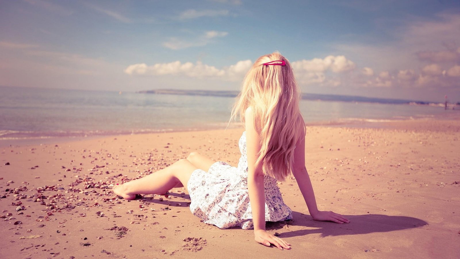 women's white dress blonde beach sea long hair women outdoors 2k
