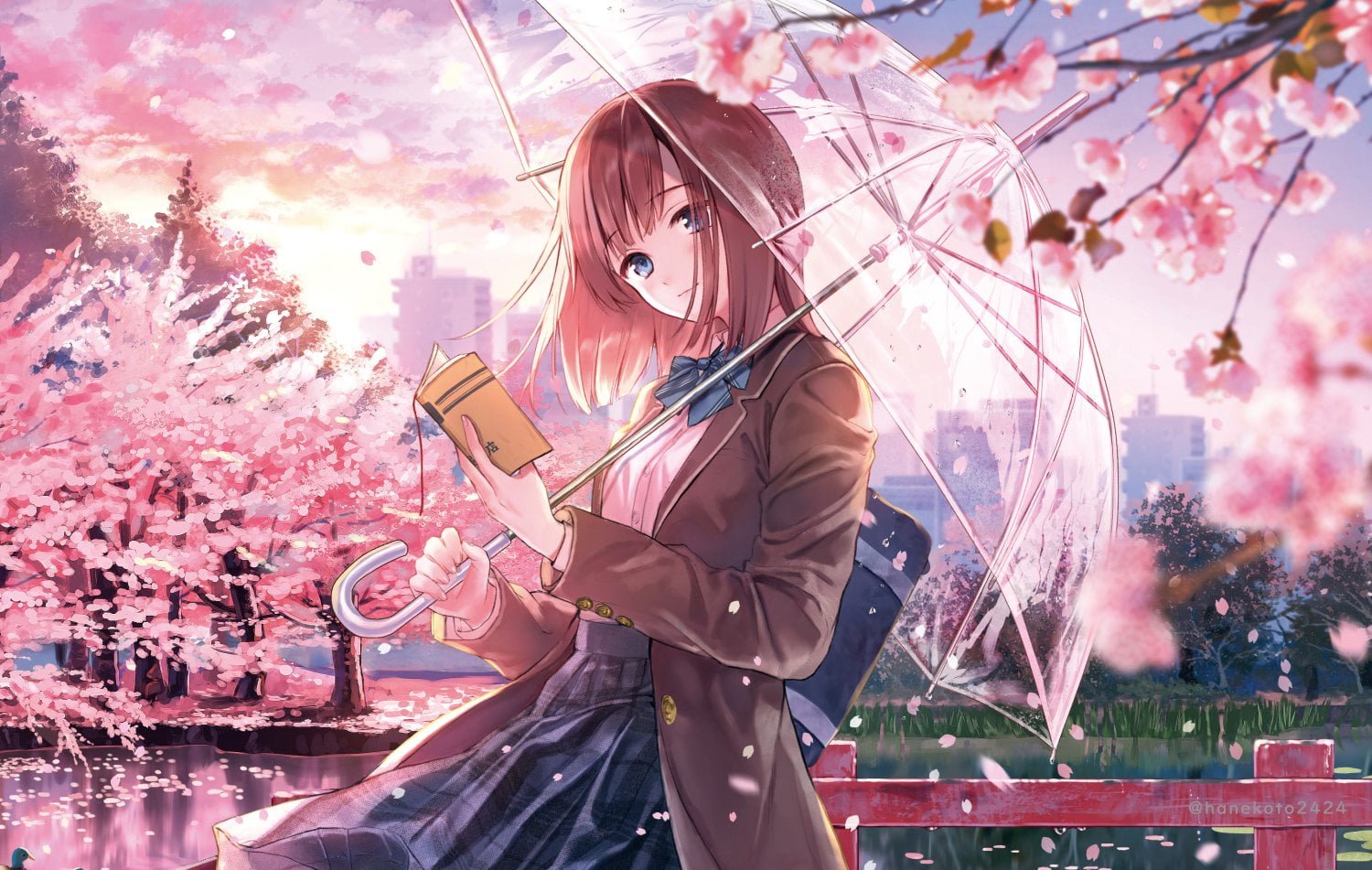 cherry blossom umbrella anime girls 2k