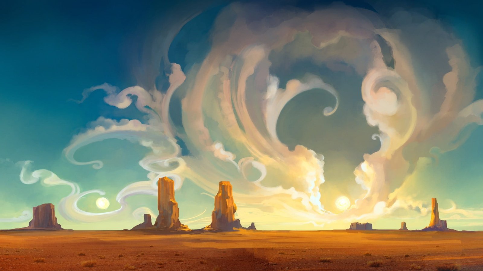 white clouds illustration desert artwork digital art landscape 2k